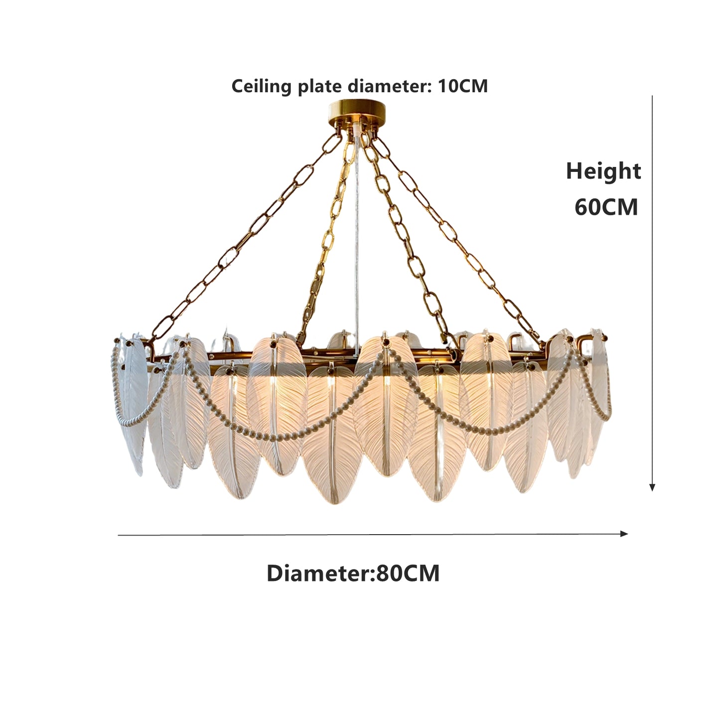 Glass Leaf Chandelier 12-Light - Luxury Frosted Glass Pendant with Pearl Accents & Brass Finish