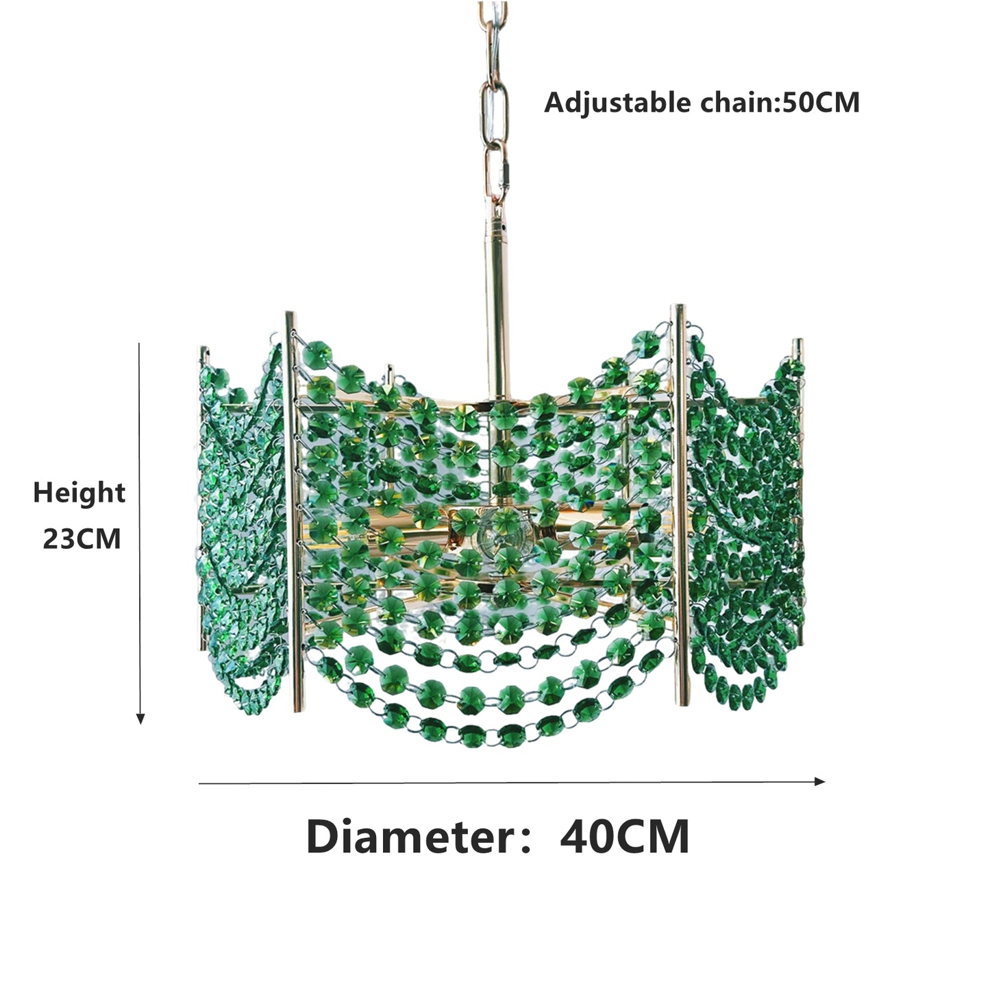 Green crystal chandelier with measurements