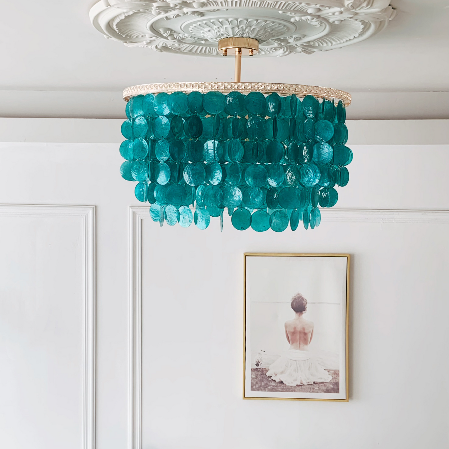 6-Light Blue Shell Chandelier