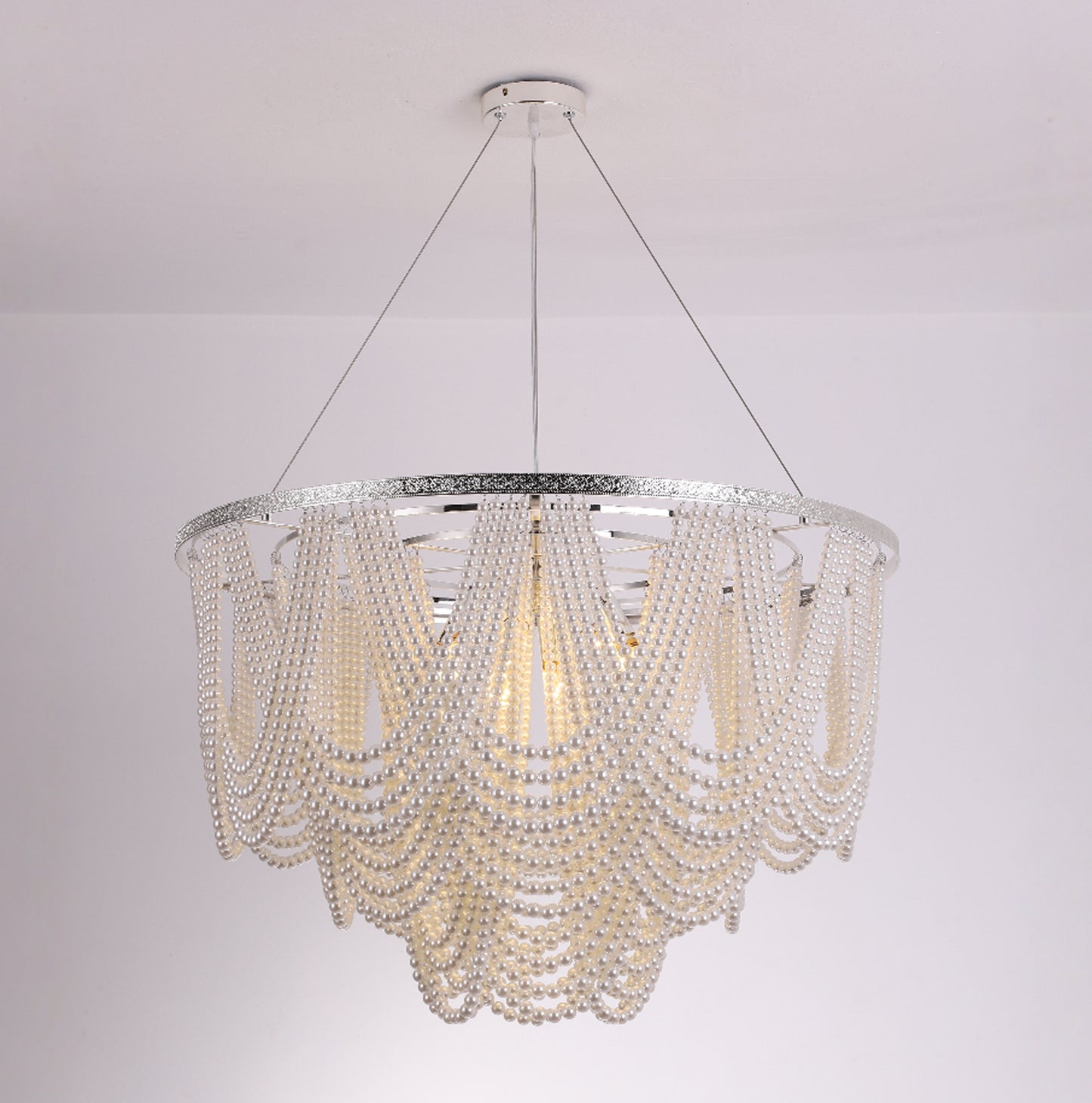 Large 8-Light Silver Pearl Chandelier