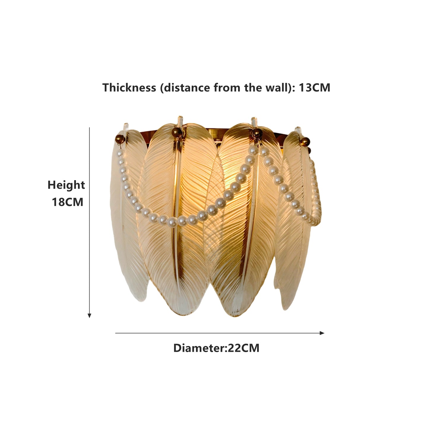 Decorative wall light fixture with measurements