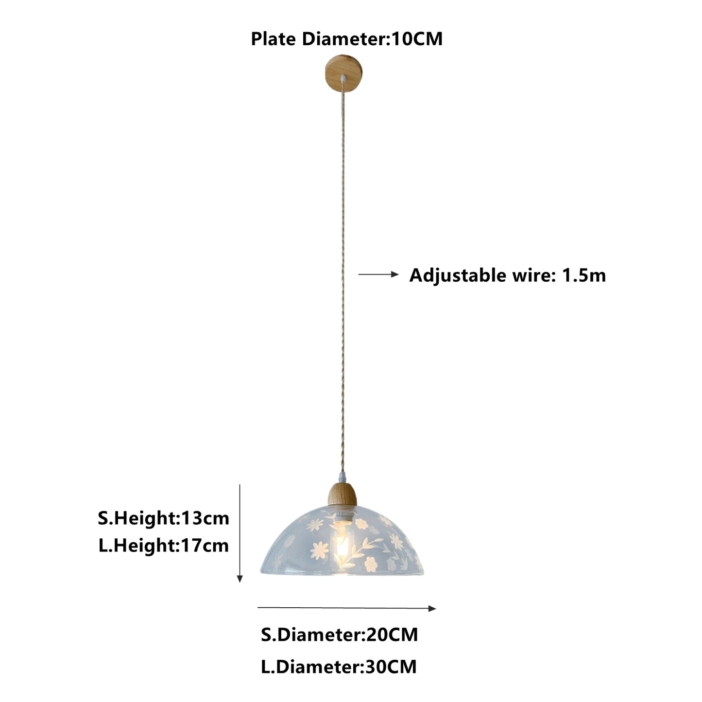 Small and large glass pendant lights available in two sizes for kitchen island