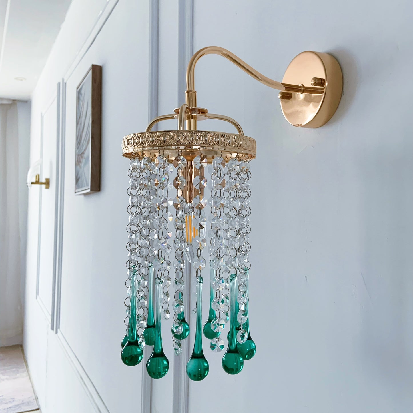 Artisan glass waterfall wall light - luxury turquoise wall sconce 10.6 inch handcrafted