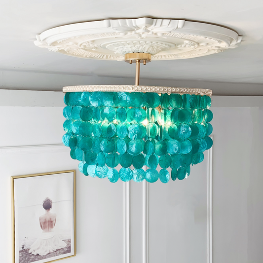 6-Light Blue Shell Chandelier