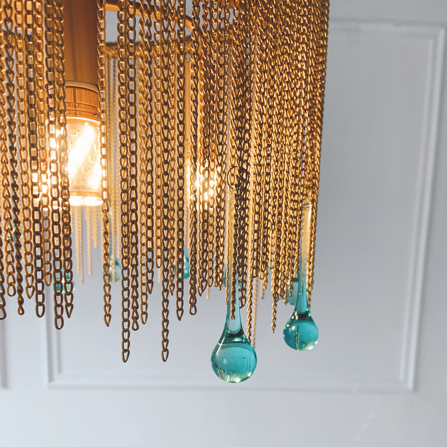 4-Light Vintage Glass Drop Chandelier - Brass Crystal Dining Room Pendant Light