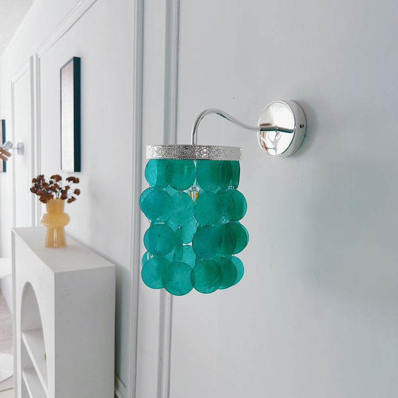 Silver shell wall sconce coastal capiz bathroom bedroom wall light 7.1 inch diameter