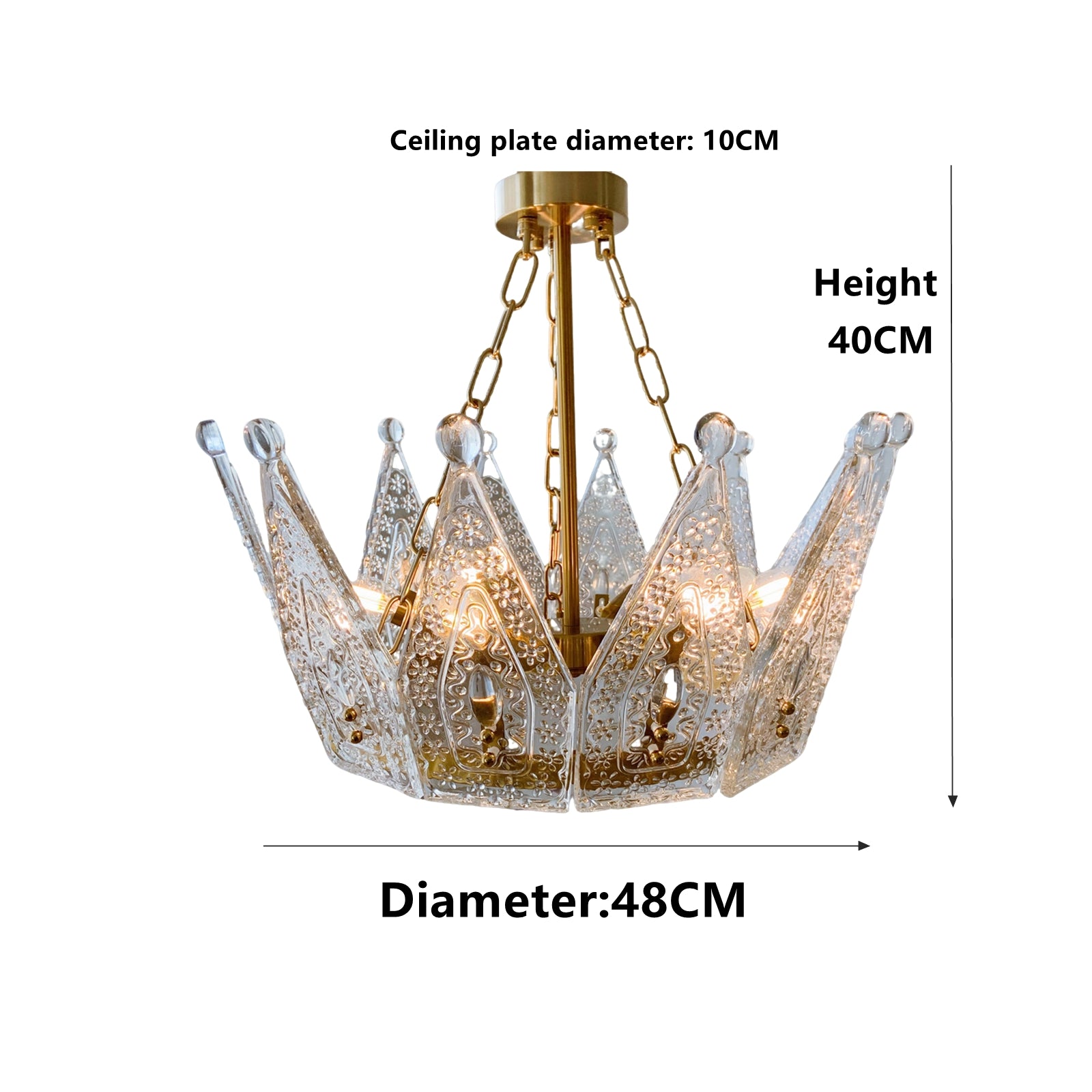 Crown Brass Chandelier 6-Light Short Dimensions - 18.9 inch Diameter 15.75 inch Height Low Ceiling Specifications