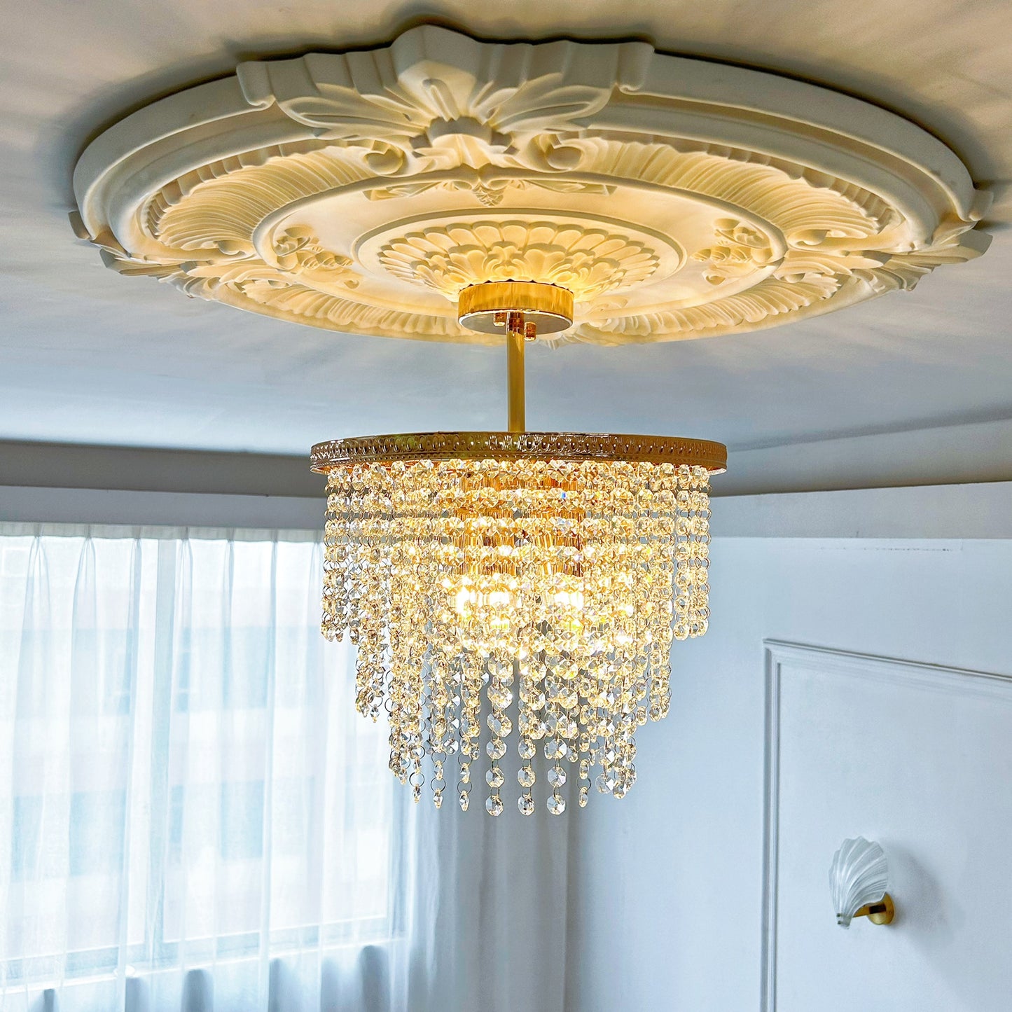 4 light gold crystal chandelier 13.78 inch compact elegant dining room bedroom light