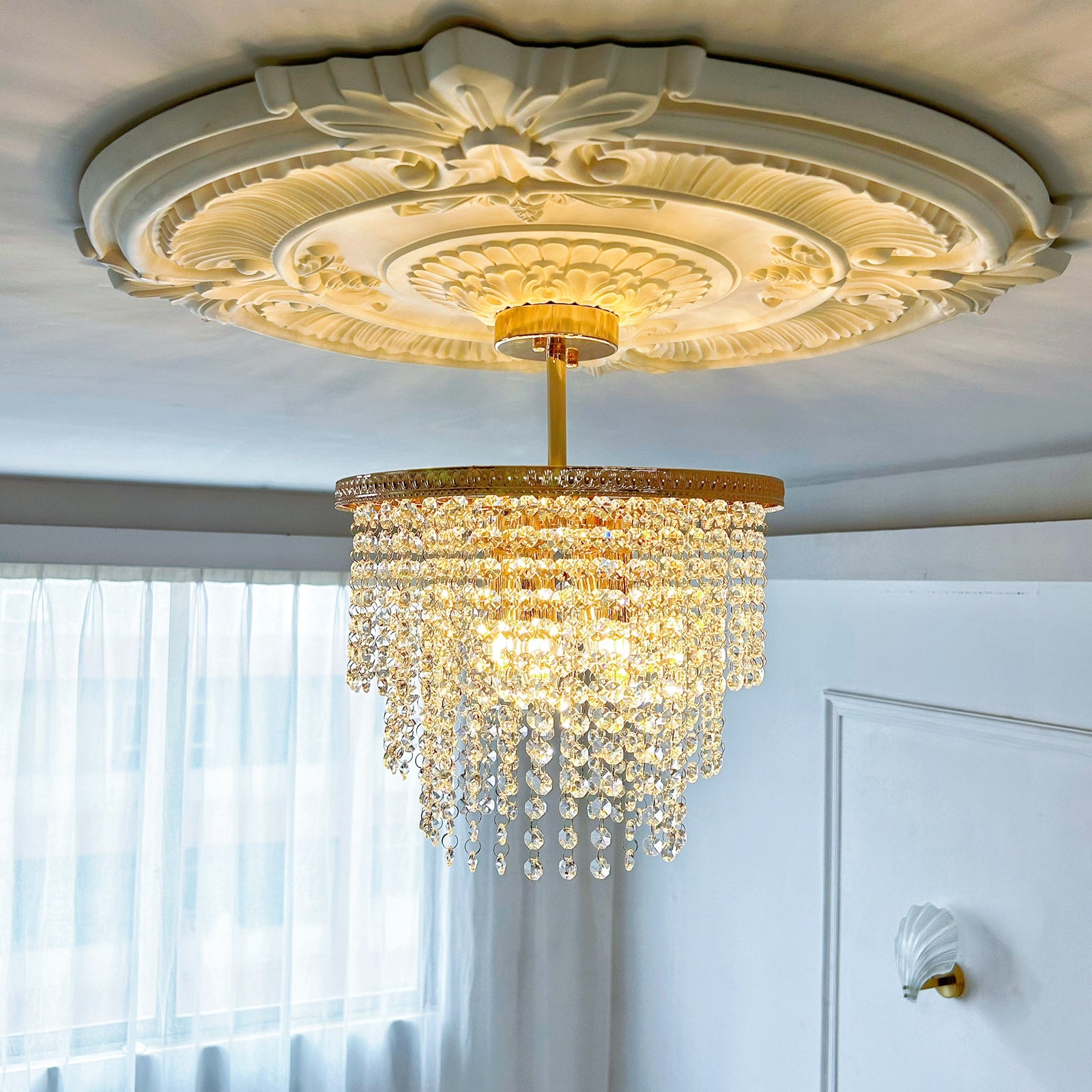 4 light gold crystal chandelier 13.78 inch compact elegant dining room bedroom light