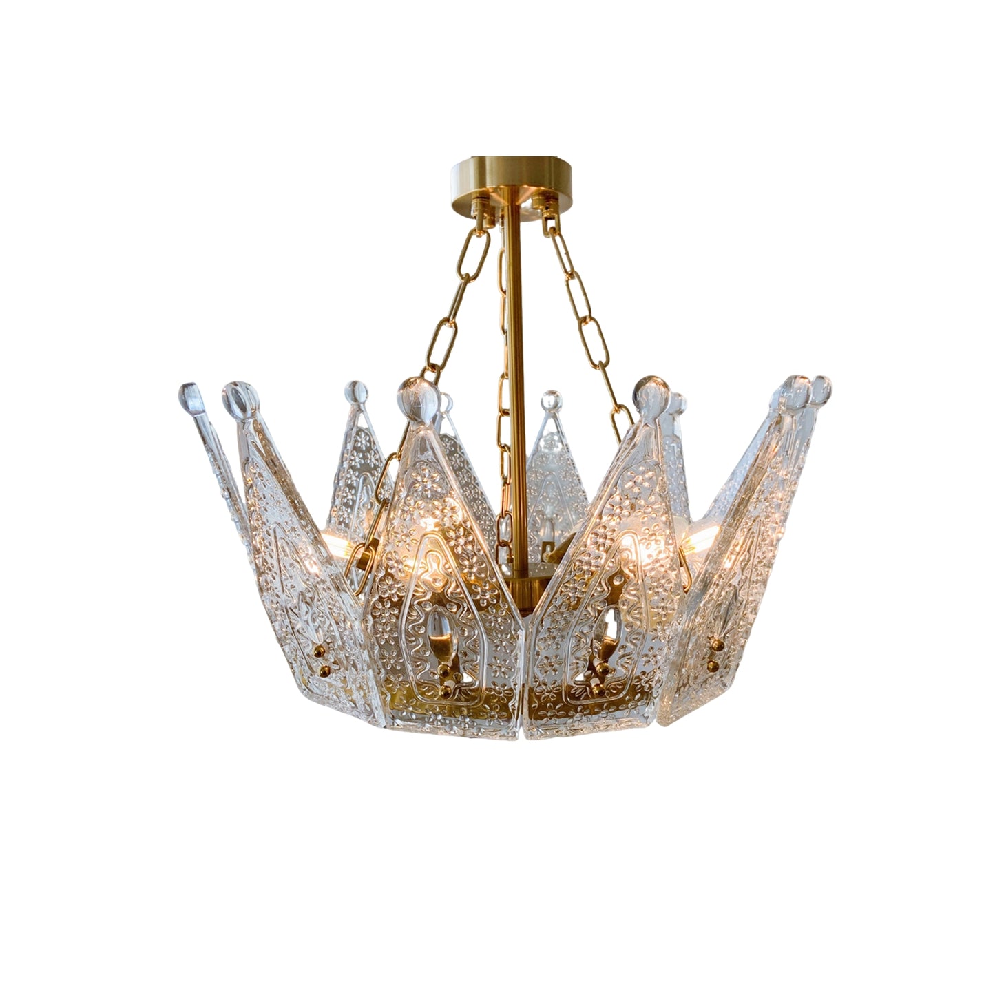 Exclusive Crown Brass Chandelier 6-Light Short 15.75 inch - Private Mold Design Low Ceiling Gold Pendant