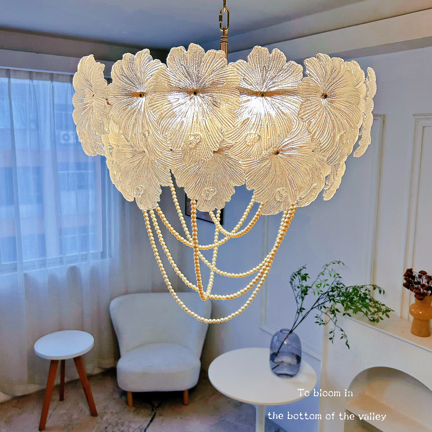 6-Light Glass Chandelier with Pearl
