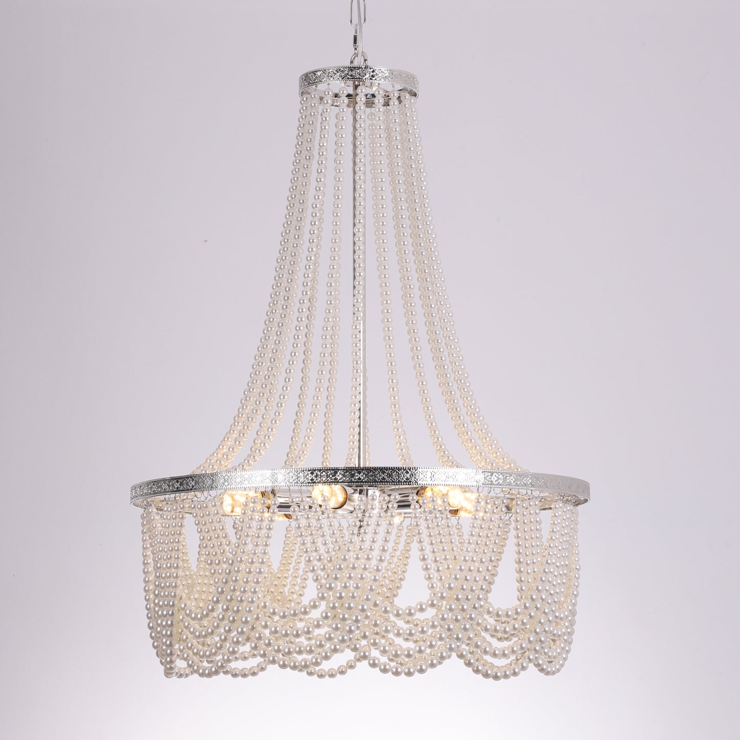 Two-Tier 6-Light Silver Pearl Chandelier