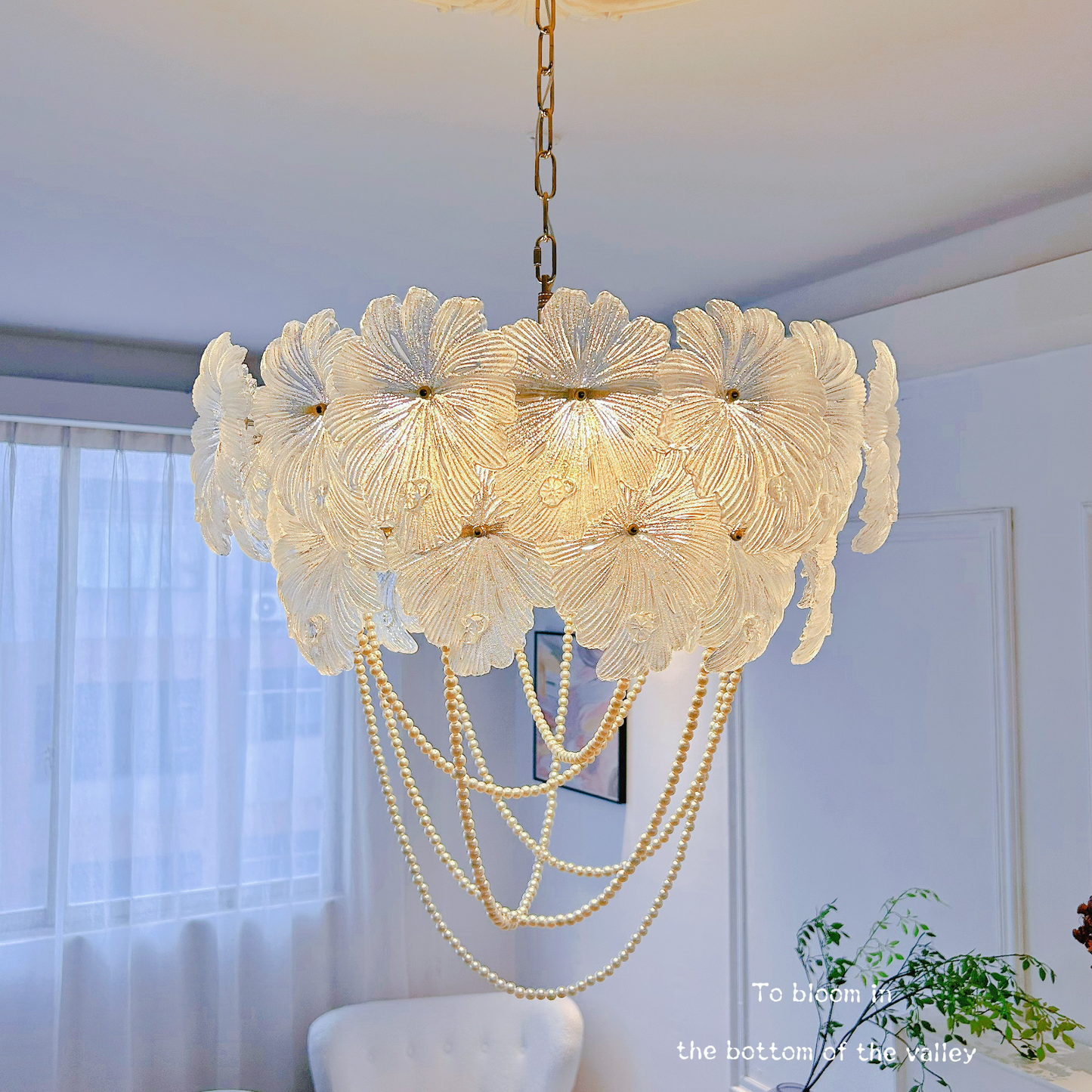 6-Light Glass Chandelier with Pearl
