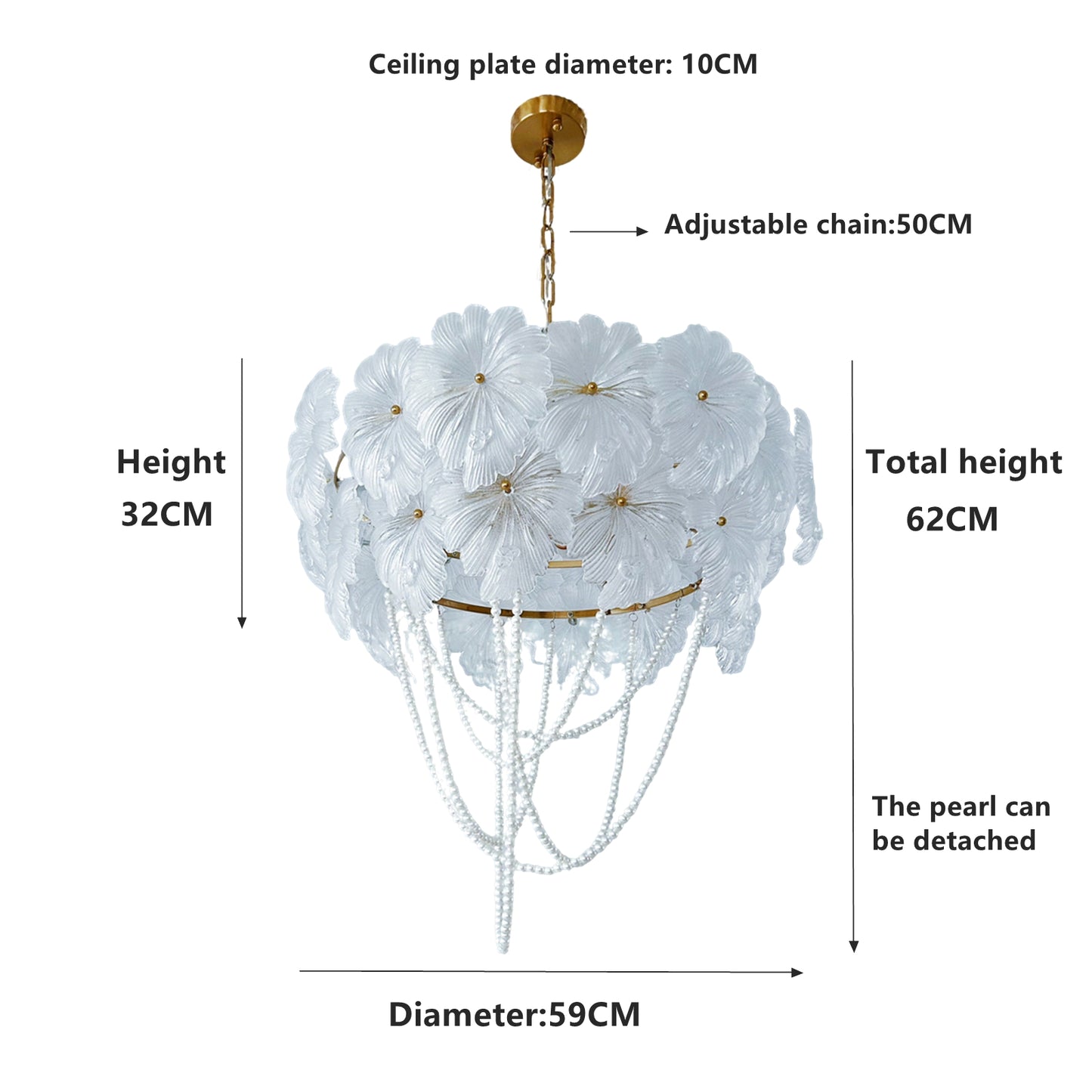 6-Light Glass Chandelier with Pearl