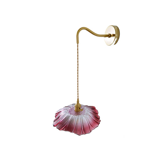 Single glass wall sconce brass 1 light bathroom vanity fixture in burgundy and clear