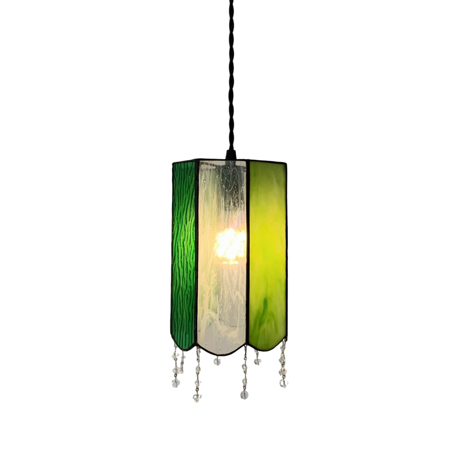 Handmade green stained glass pendant light Tiffany style brass hanging light for kitchen