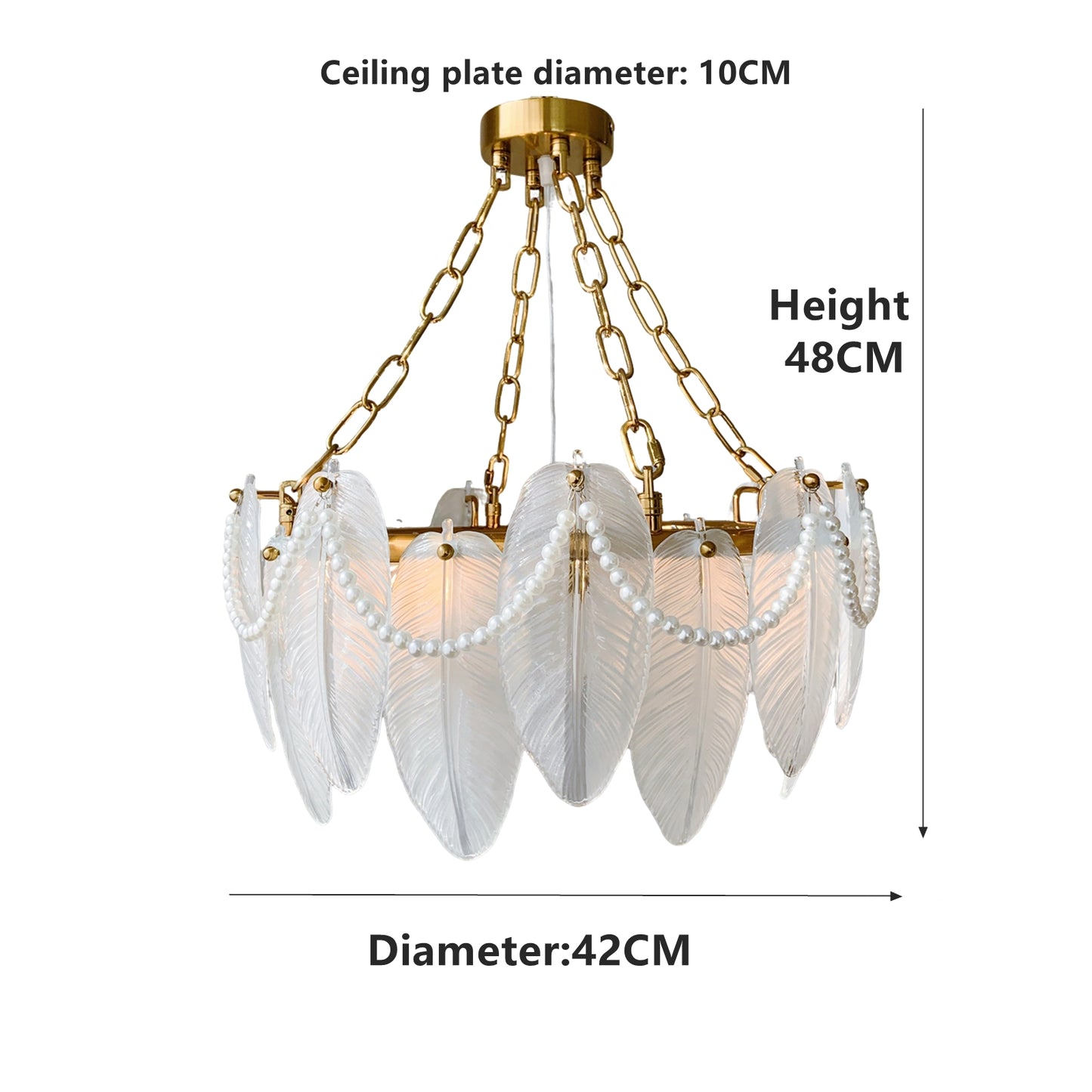 Glass Leaf Chandelier 5-Light with Pearl - Coastal Brass Pendant