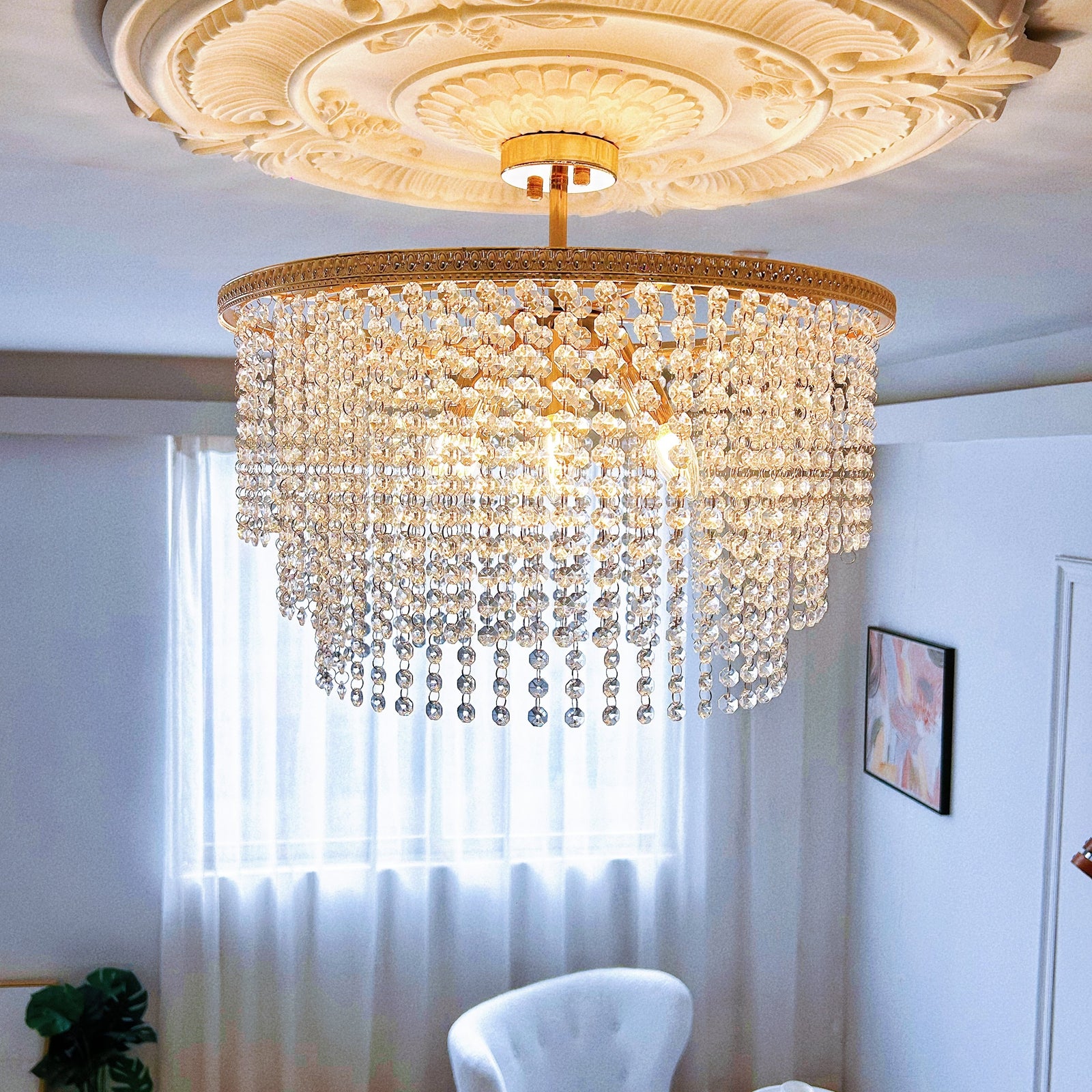 6 light gold crystal chandelier 21.65 inch luxury statement dining room foyer light