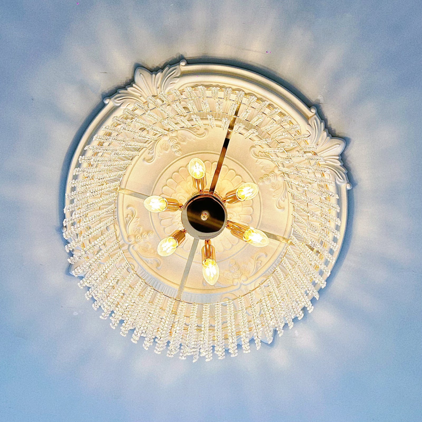 Statement gold crystal chandelier 21.65 diameter perfect for large dining tables