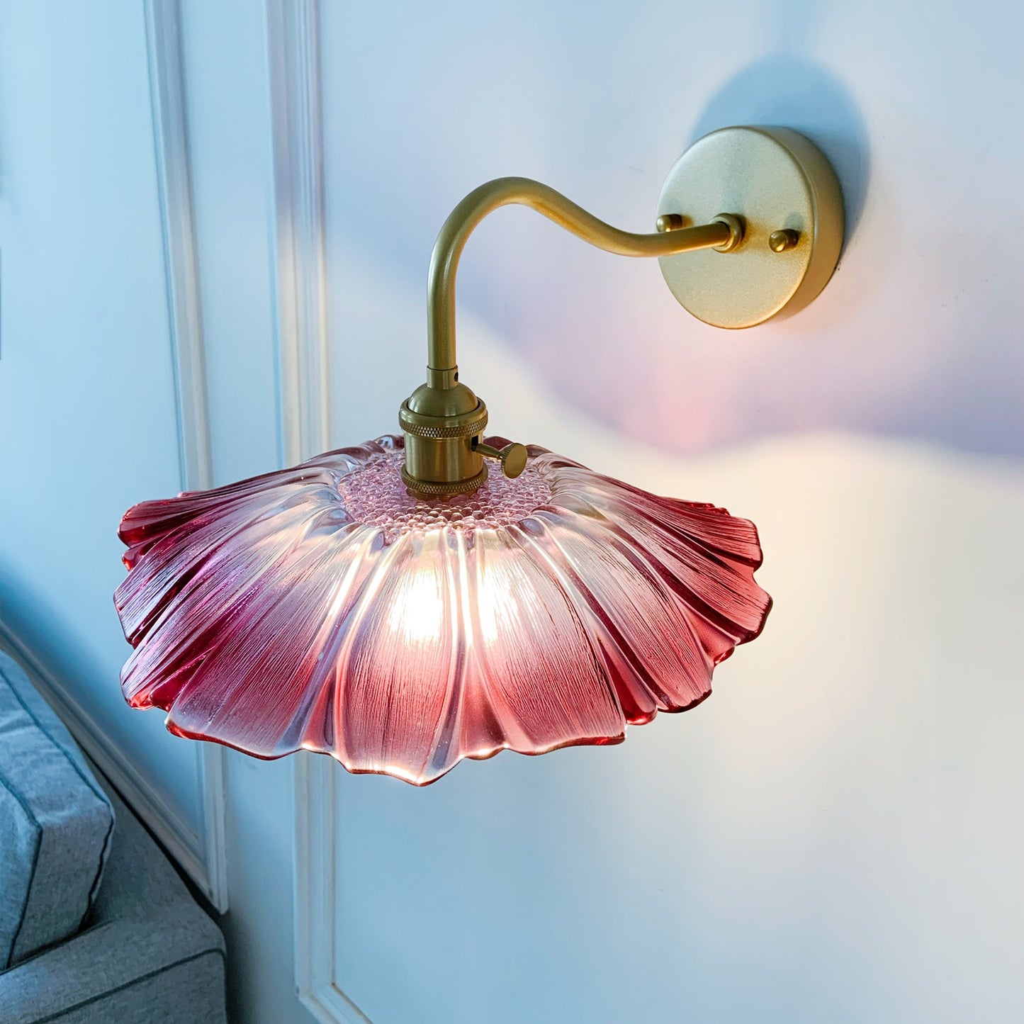 Rose purple glass wall sconce modern brass wall light for bedroom and living room