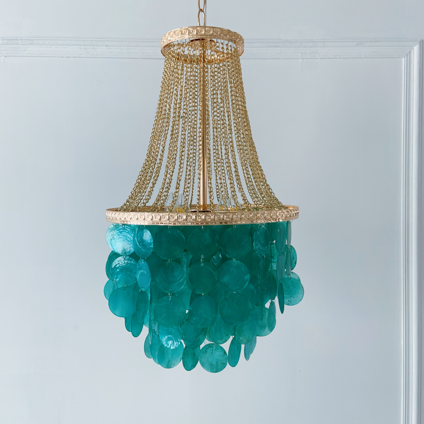 8 light 2 tier shell chandelier coastal blue capiz bedroom ceiling light 13.8 inch