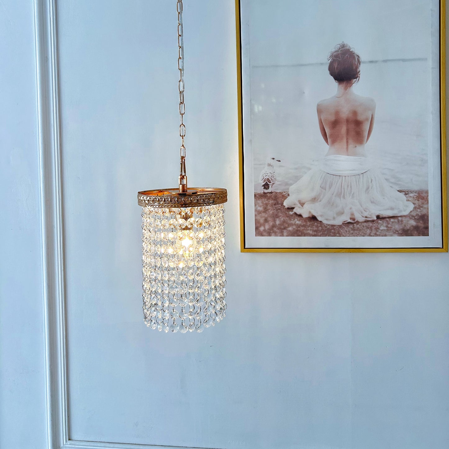 Small gold crystal pendant light 8.66 inch elegant hanging light for kitchen island