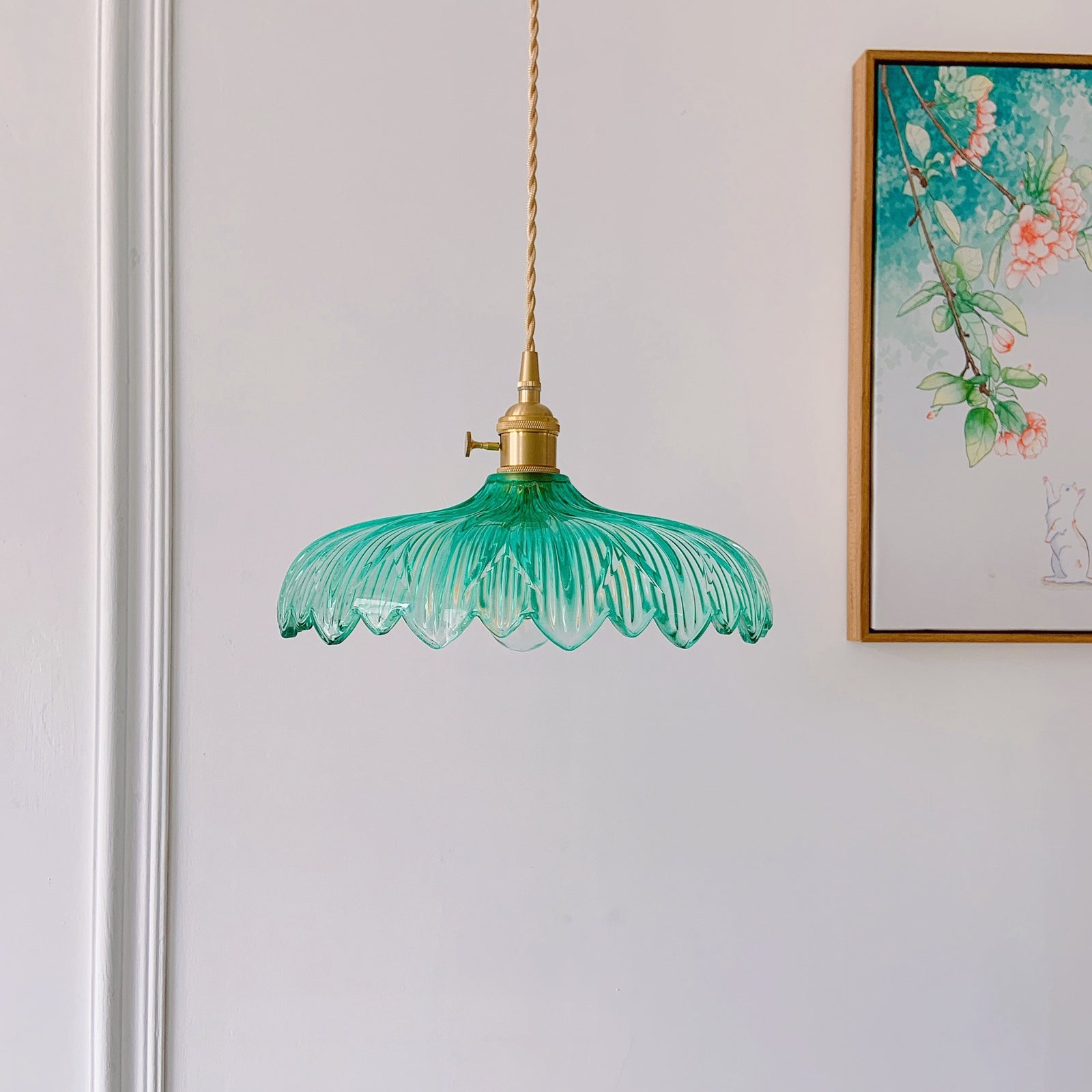 Artisan Turquoise Glass Pendant - Tiffany Style Coastal Home Decor Lighting Close-up