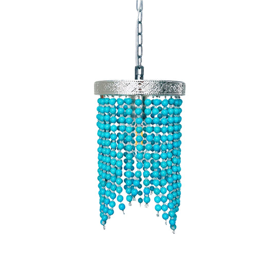 Turquoise beaded chandelier with silver base