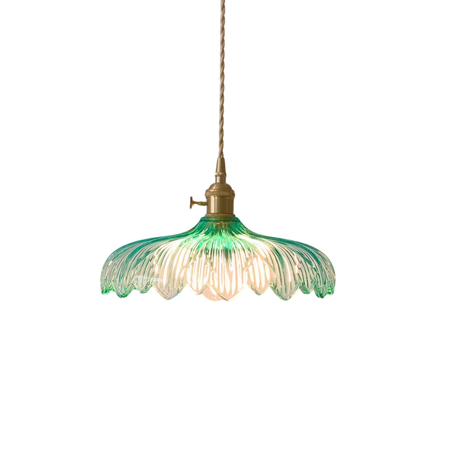 Turquoise Glass Pendant Light - Handcrafted Brass Coastal Chandelier with Emerald Ombre Shade
