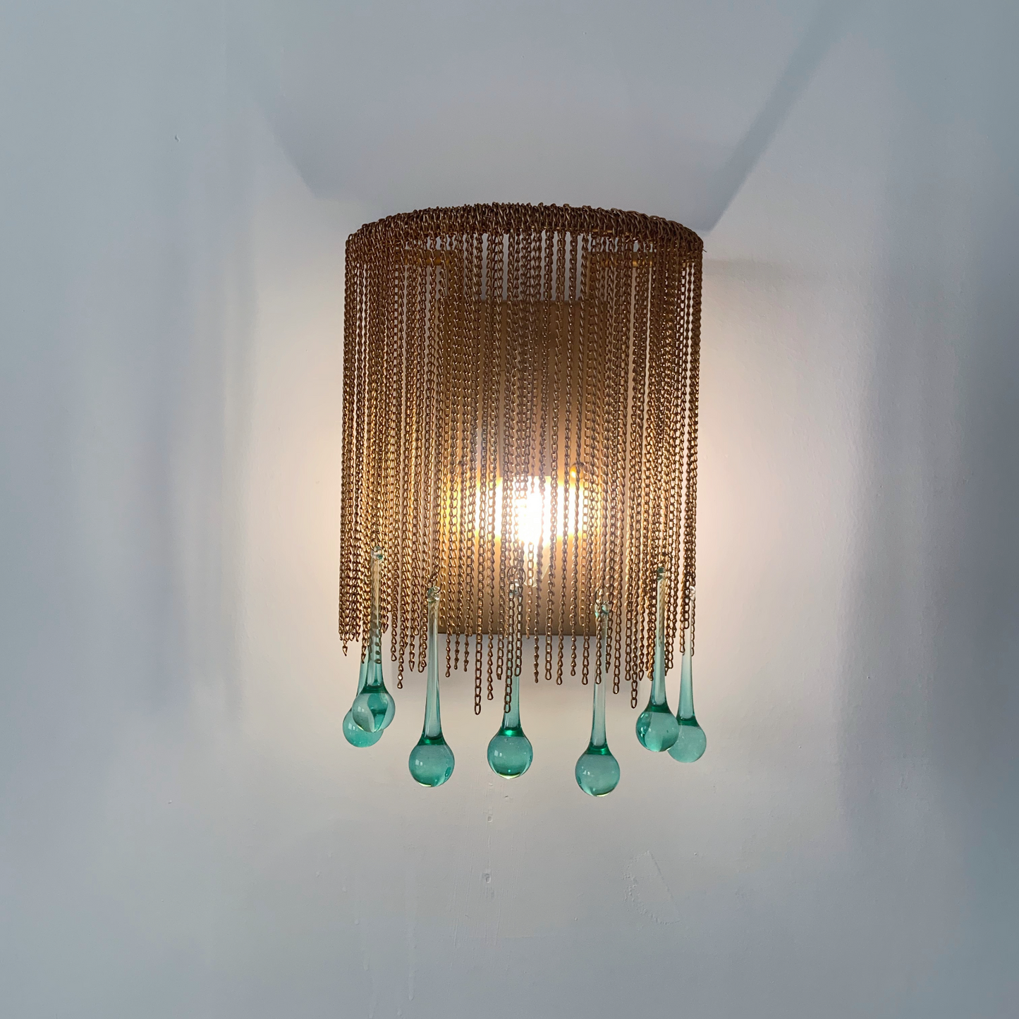 Brass chain wall sconce with crystal drops vintage bedroom bathroom wall light 7.87 inch