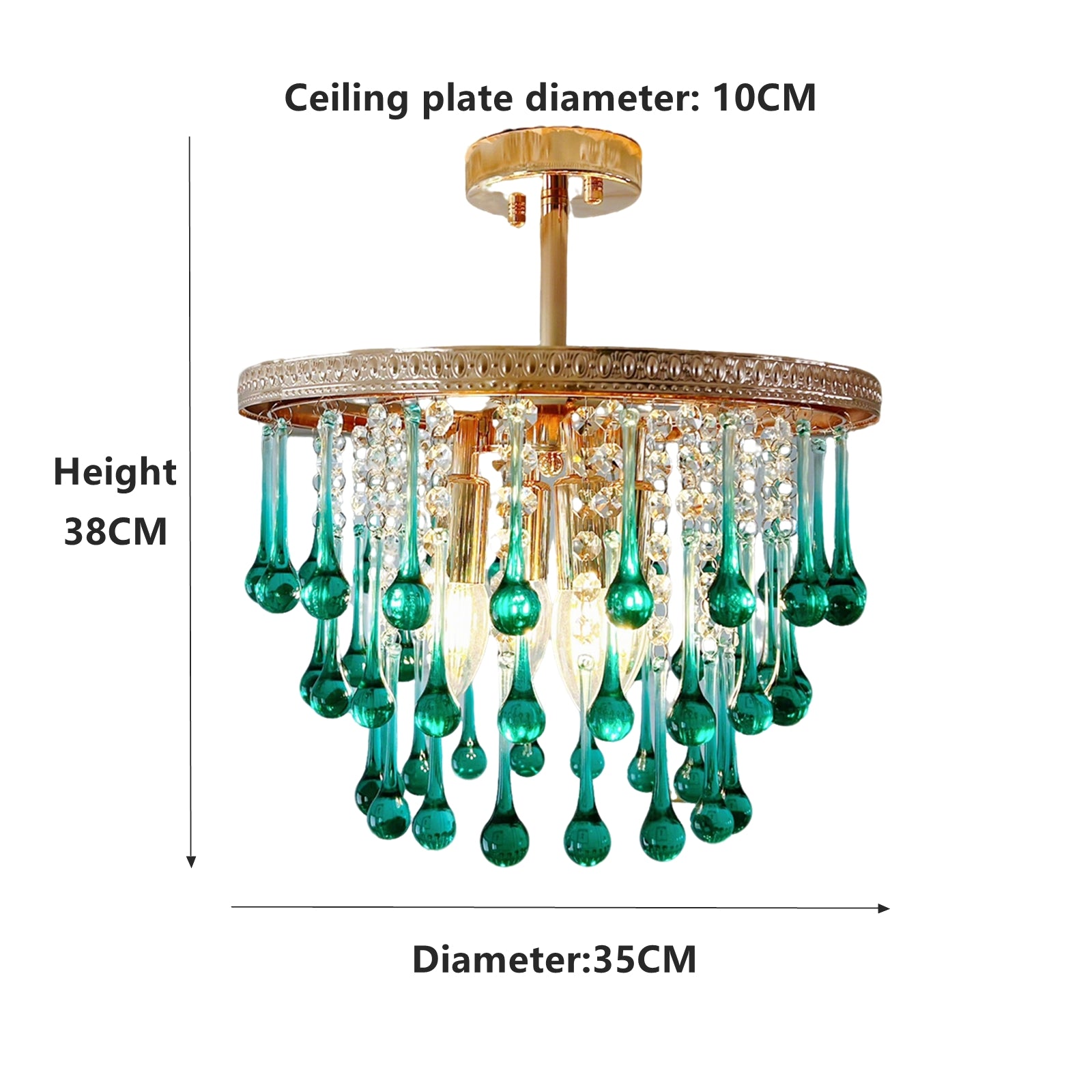 Aqua glass waterfall light fixture - 4-light coastal glam chandelier perfect for bedroom and closet