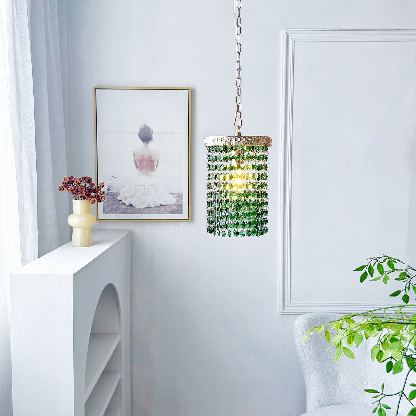 Mini Green Crystal Pendant Light Gold - Small Hanging Light for Kitchen Island & Bathroom