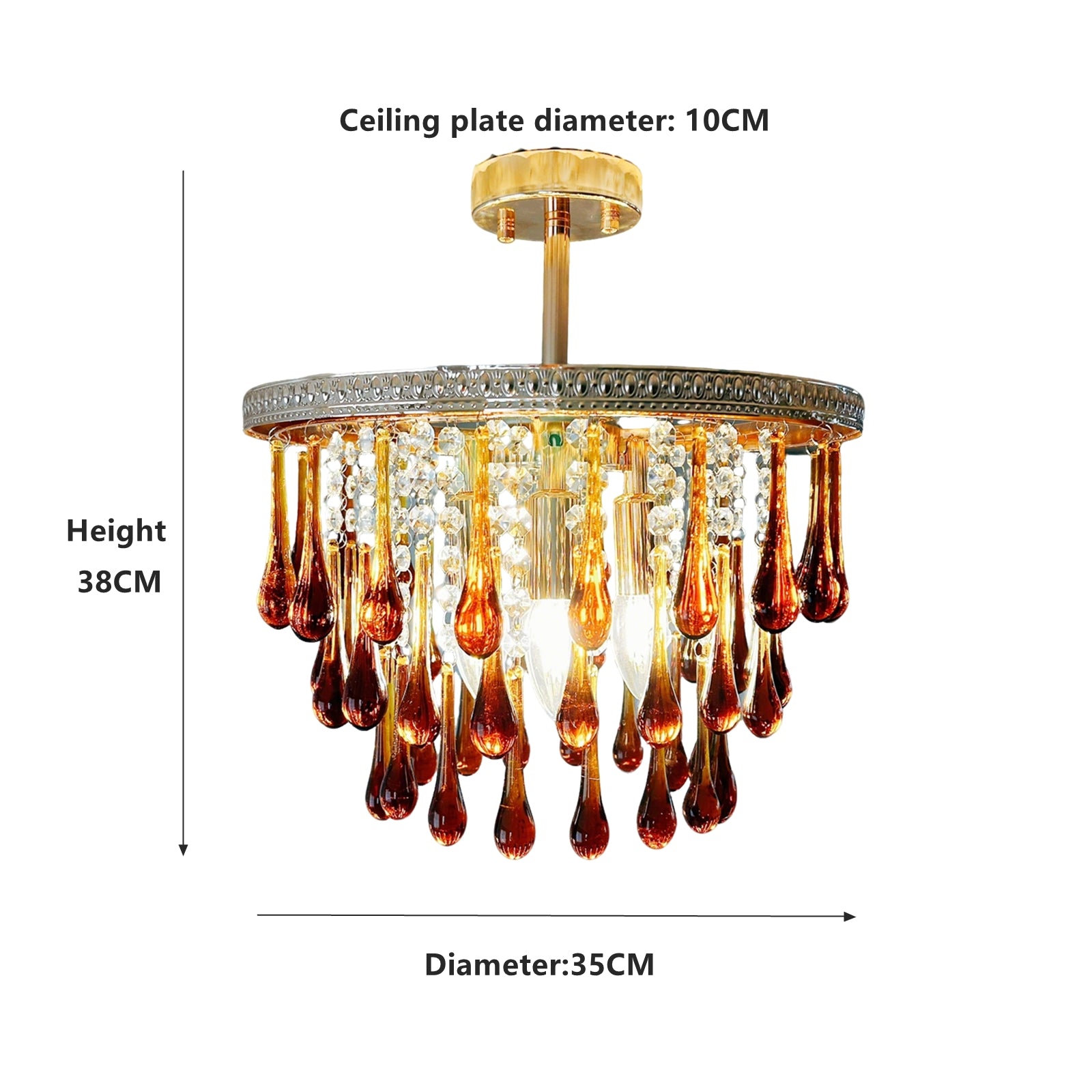 Art Deco amber chandelier small - 4-light vintage crystal chandelier perfect for low ceiling rooms