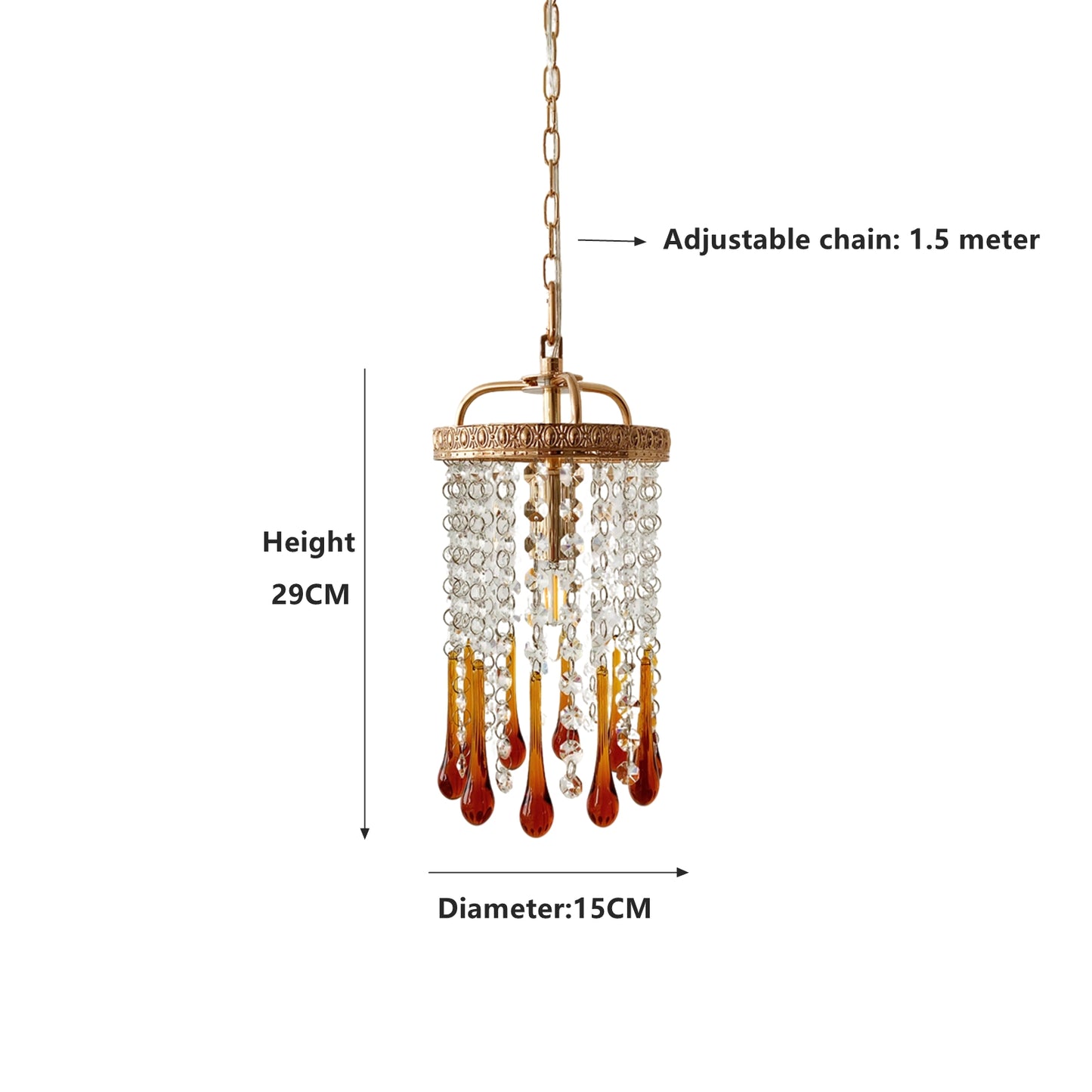 Art Deco amber pendant kitchen island - small vintage glass pendant light French gold 5.9 inch