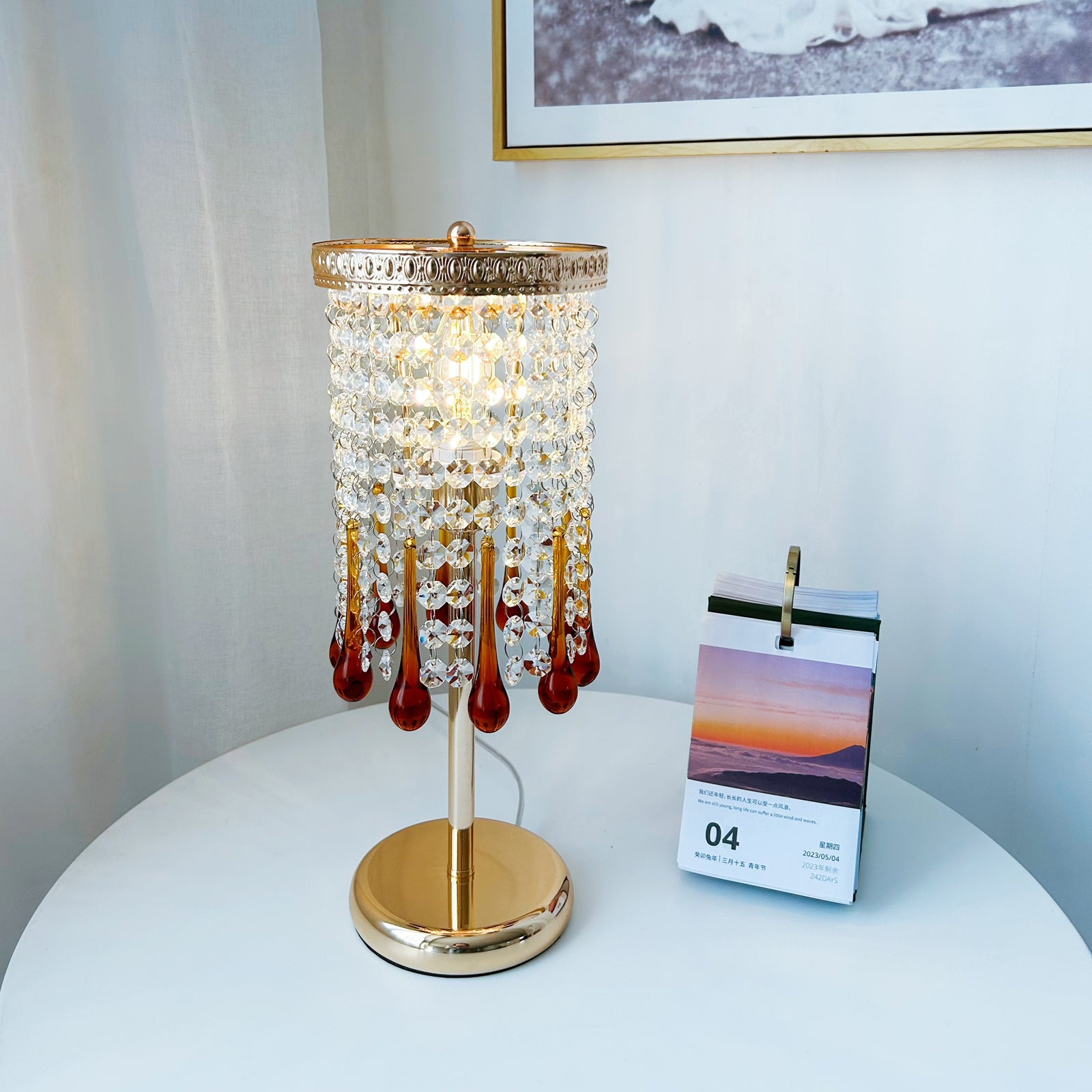 Art Deco amber table lamp bedroom - vintage glass bedside light French gold perfect for nightstand pair