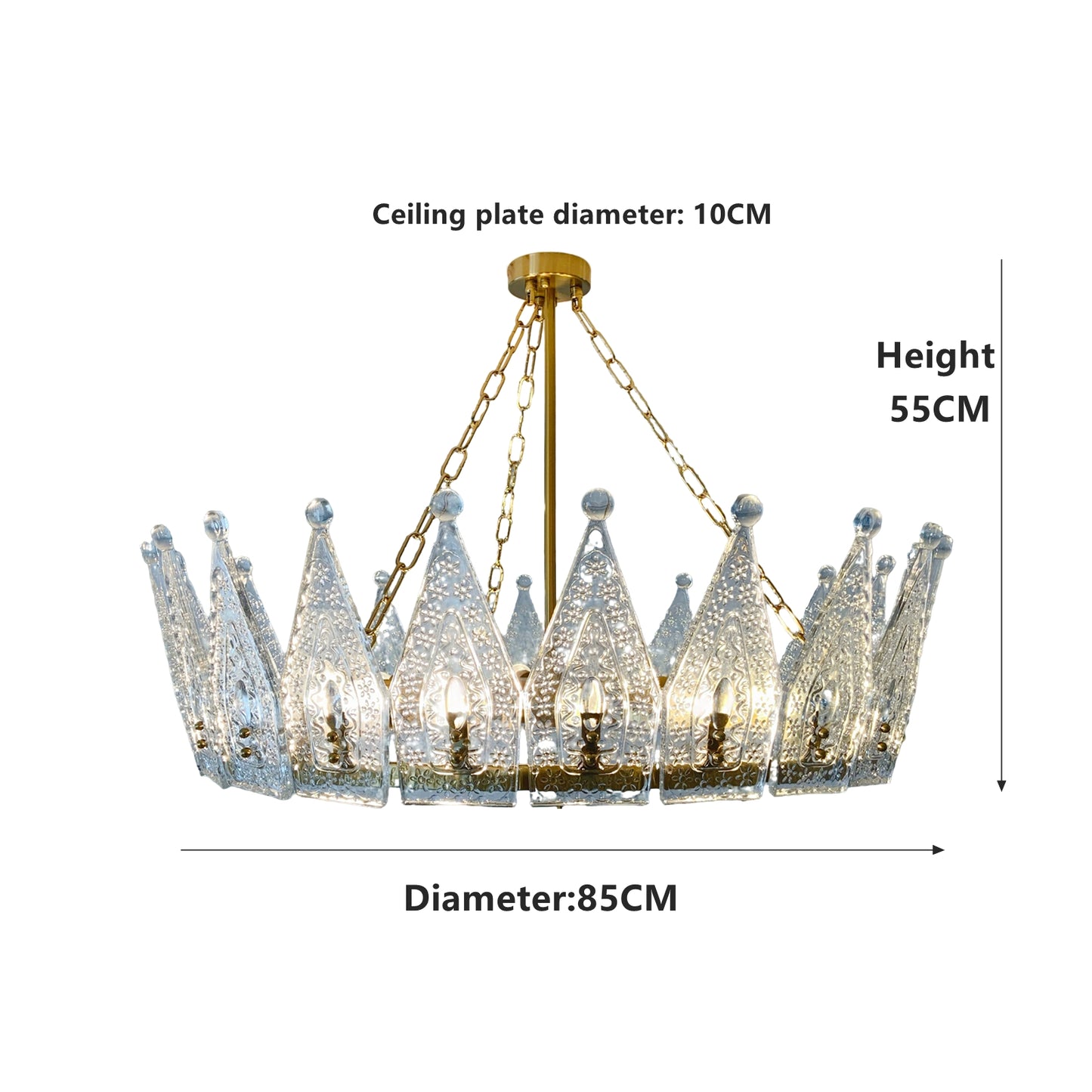 Bespoke Glass Chandelier 12-Light for Hotel Lobby - Private Mold Crown Design Luxury Brass Pendant