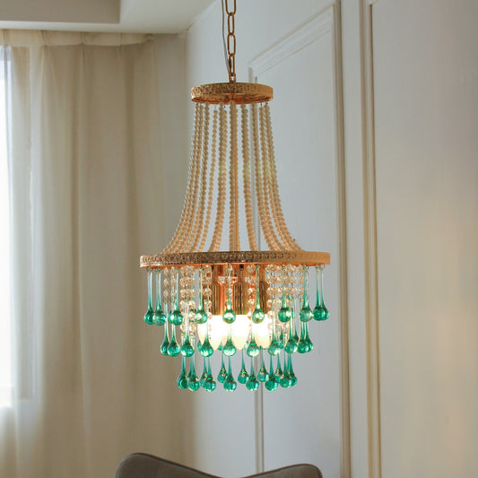 Bohemian coastal statement chandelier - 6-light turquoise glass chandelier 13.8 inch for dining room