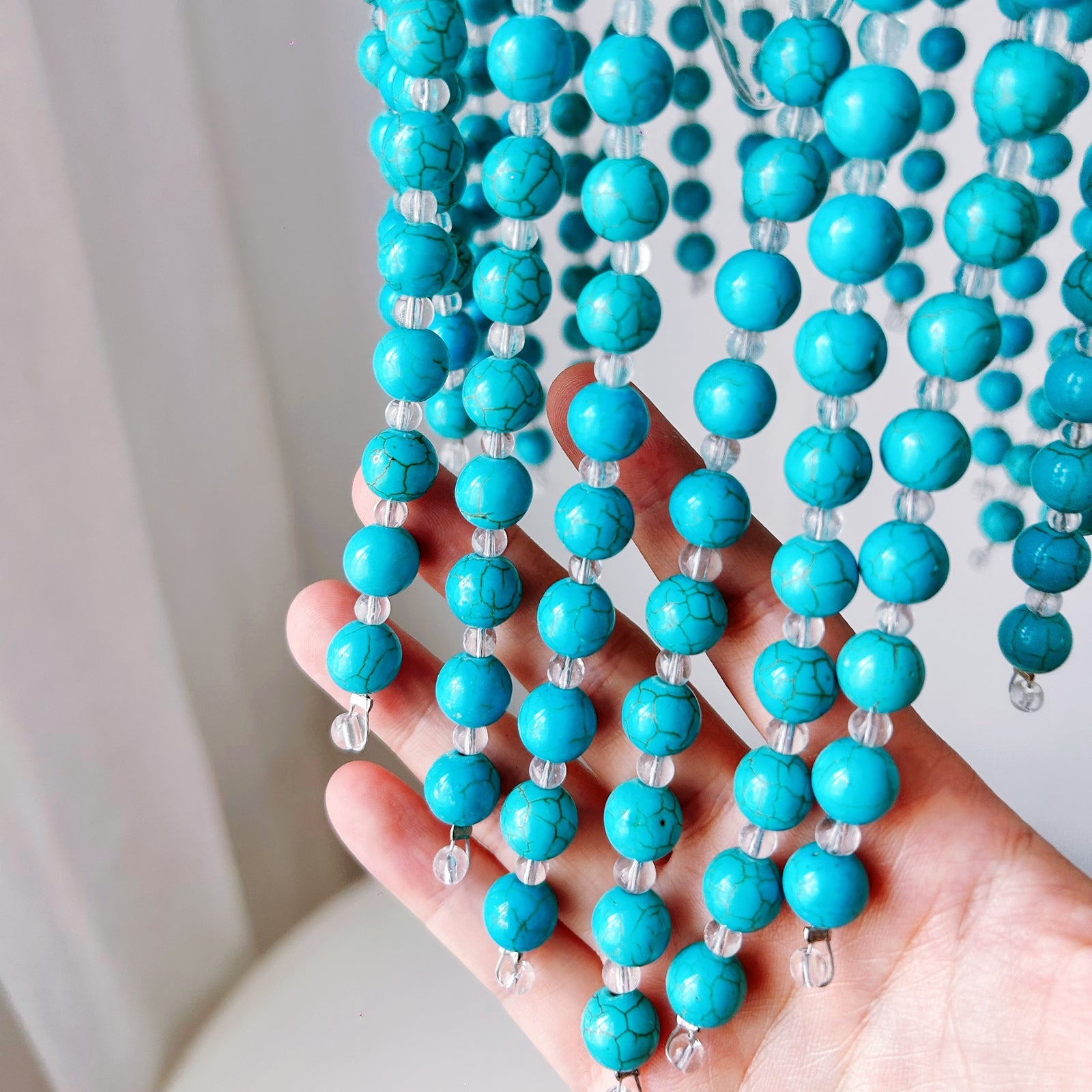 Turquoise beaded pendant light