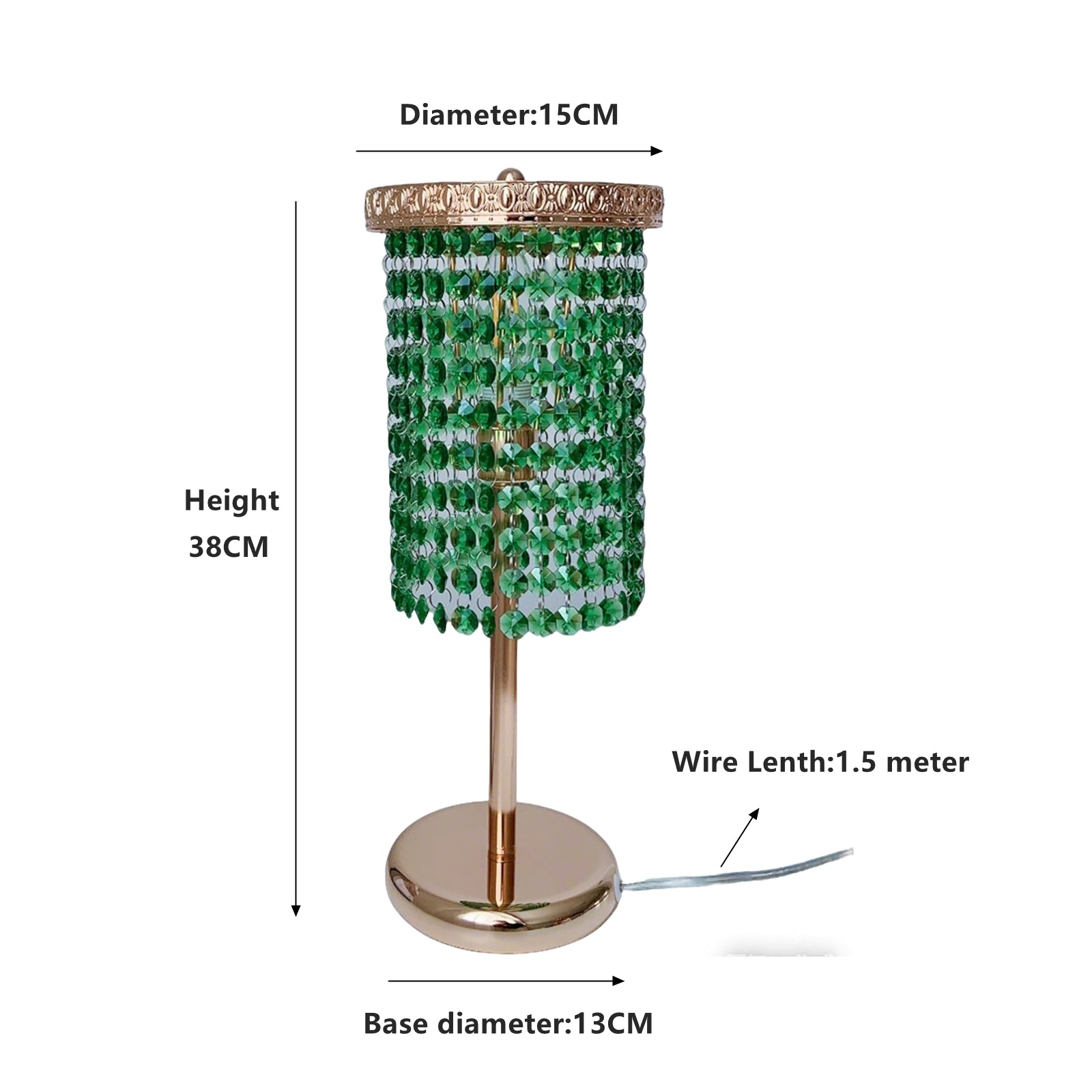 Table lamp with green beaded shade and measurements