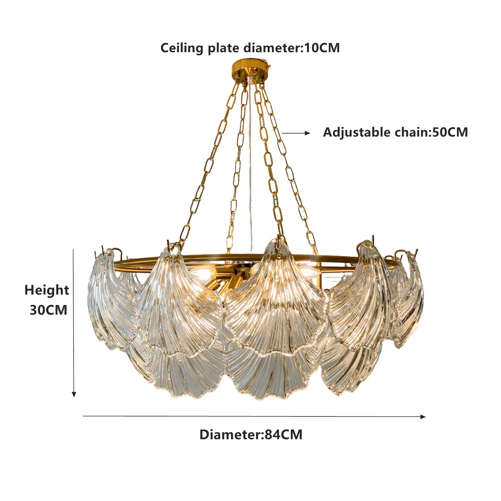 Glass Chandelier with dimensions 