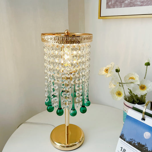 Turquoise Glass Table Lamp - Coastal Glam Bedside Light 15" - Handcrafted Bohemian Accent Lamp