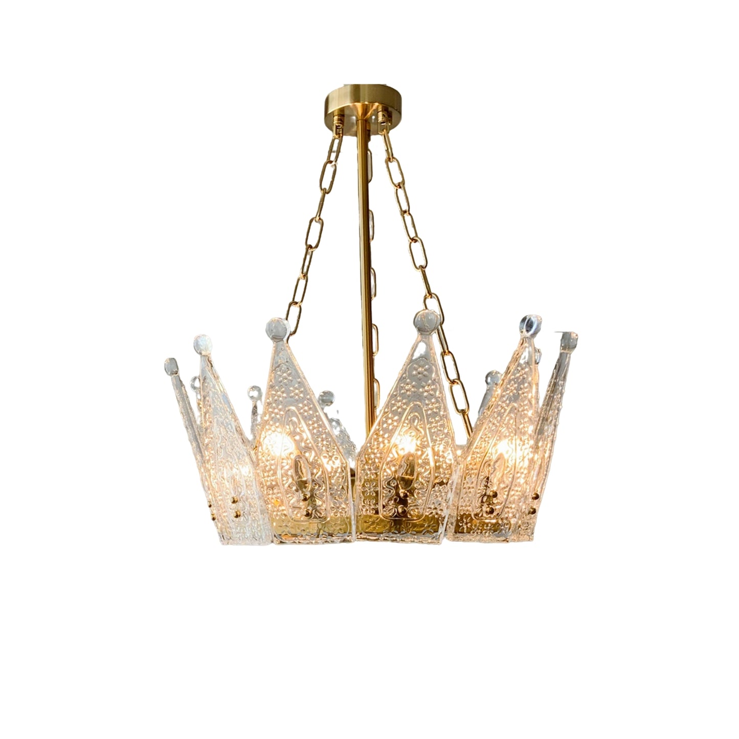 Exclusive Patented Crown Brass Chandelier 6-Light - Private Mold Design 18.9 inch Gold Finish Compact Pendant Lighting for Bedroom