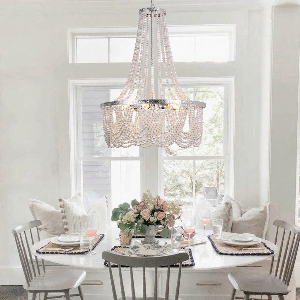 Two-Tier 6-Light Silver Pearl Chandelier