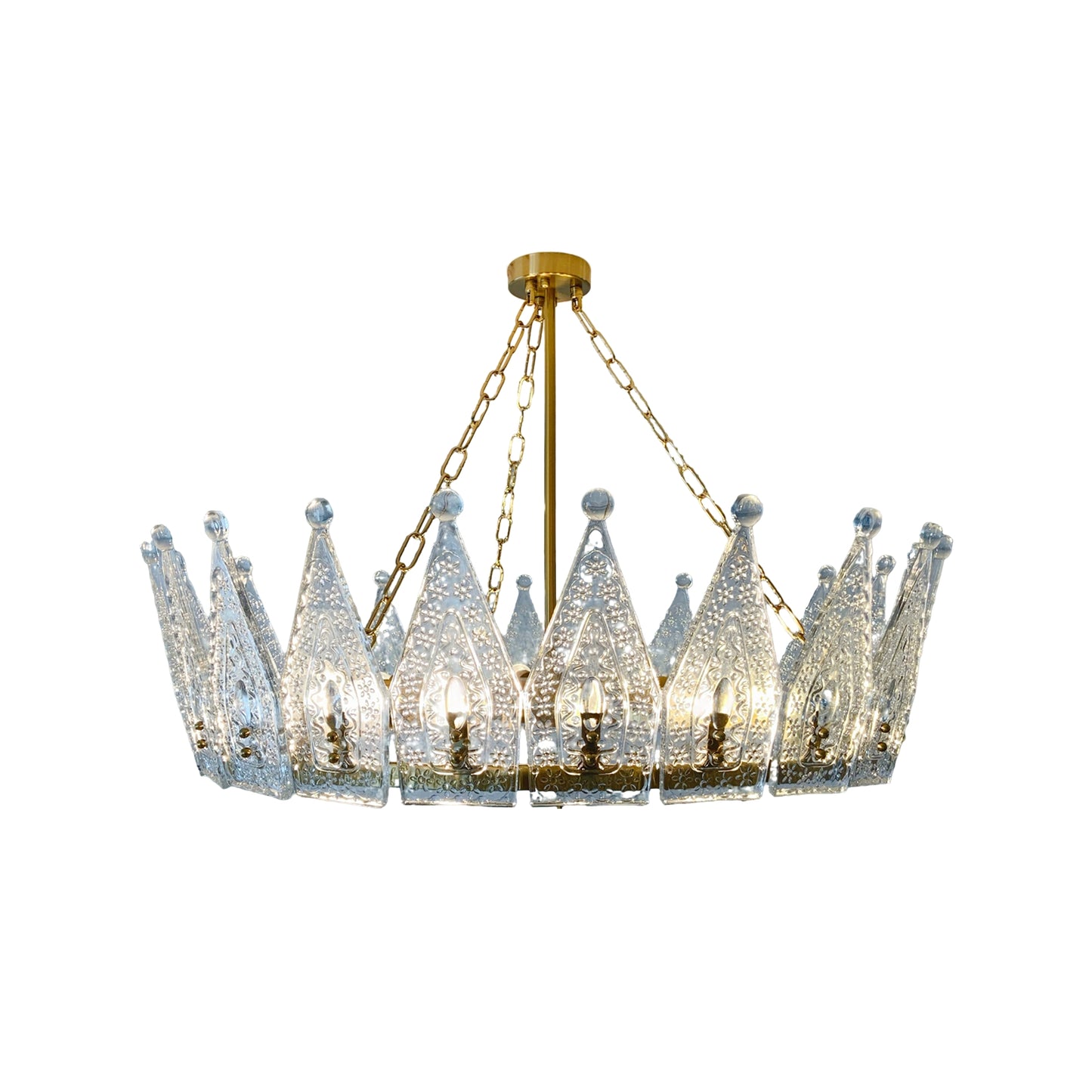Exclusive Patented Crown Brass Chandelier 12-Light - Private Mold Design 33 inch Grand Foyer Luxury Gold Pendant