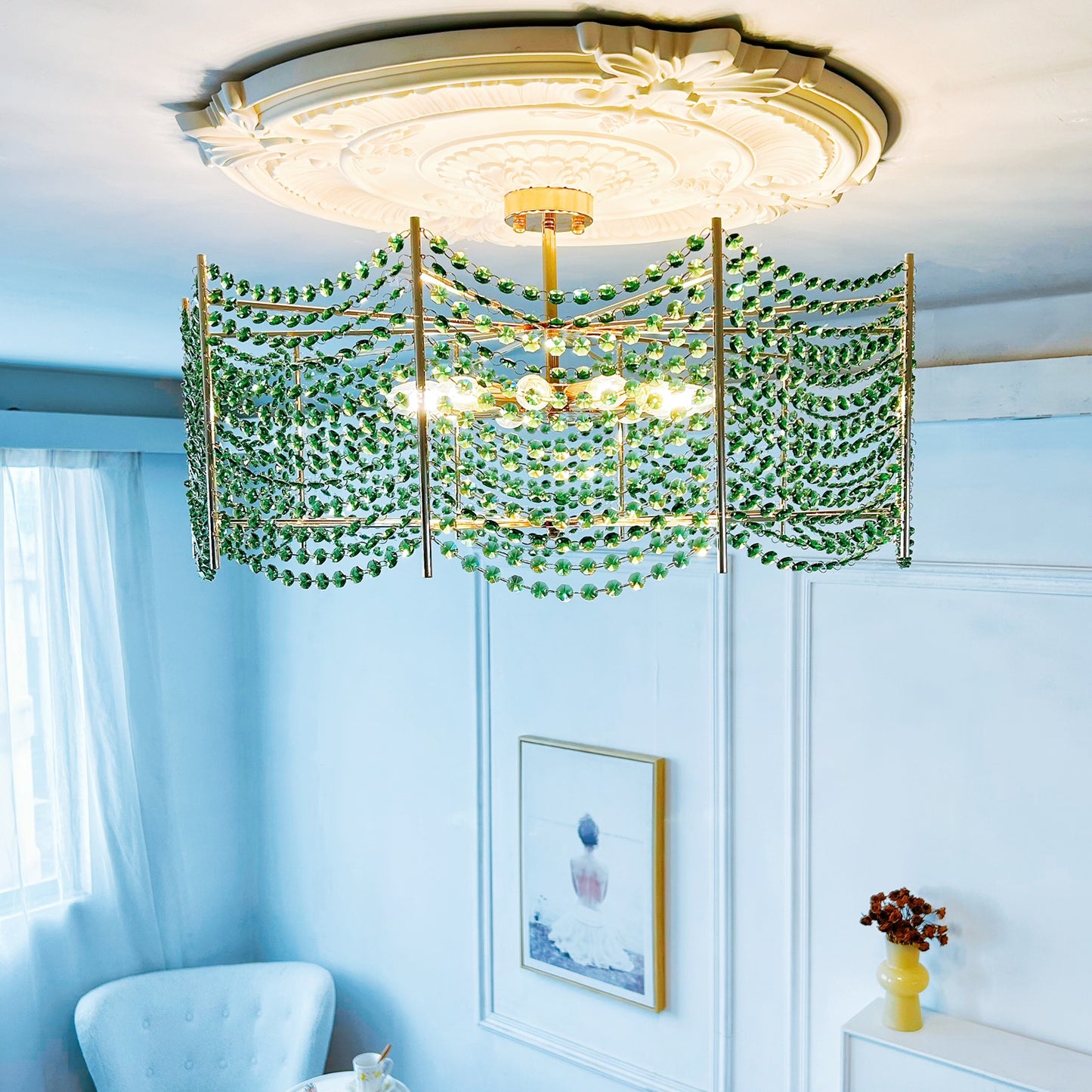 Chandelier with green beads 