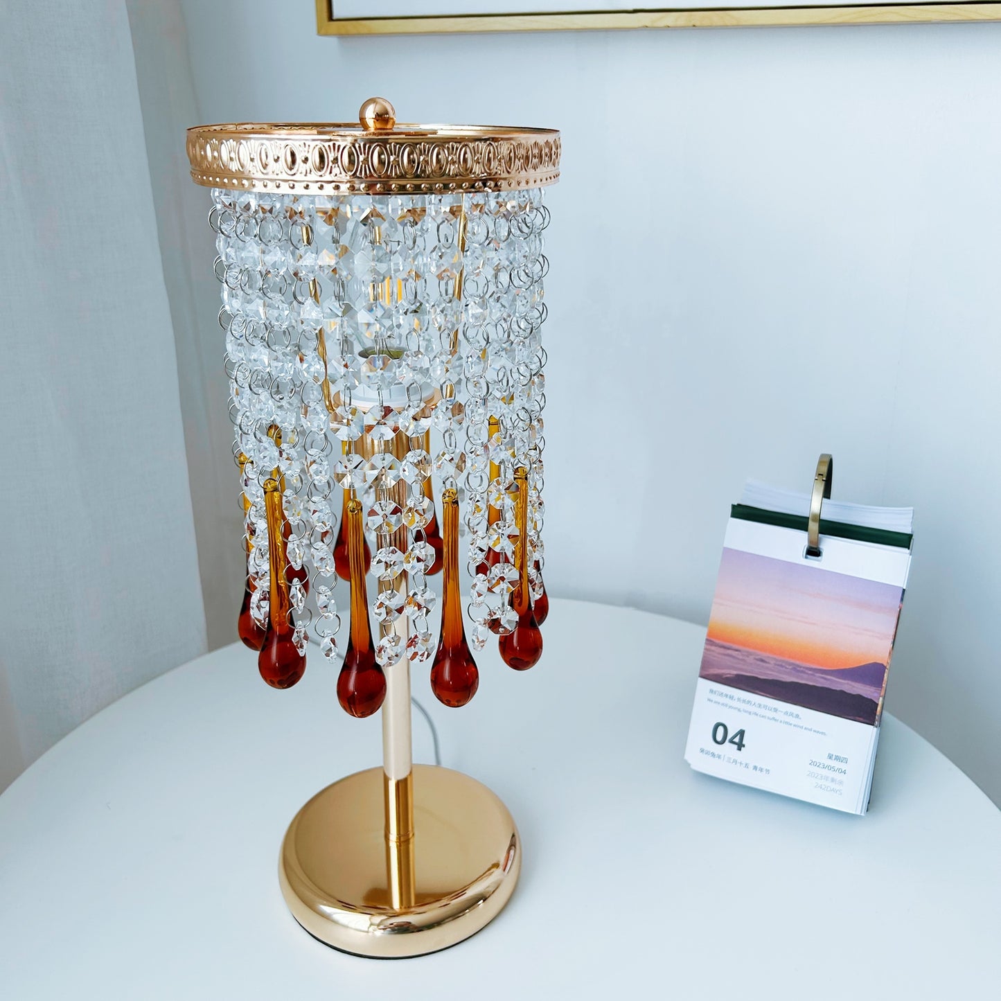 French gold crystal desk lamp - handcrafted amber glass table lamp 15 inch for home office and bedroom