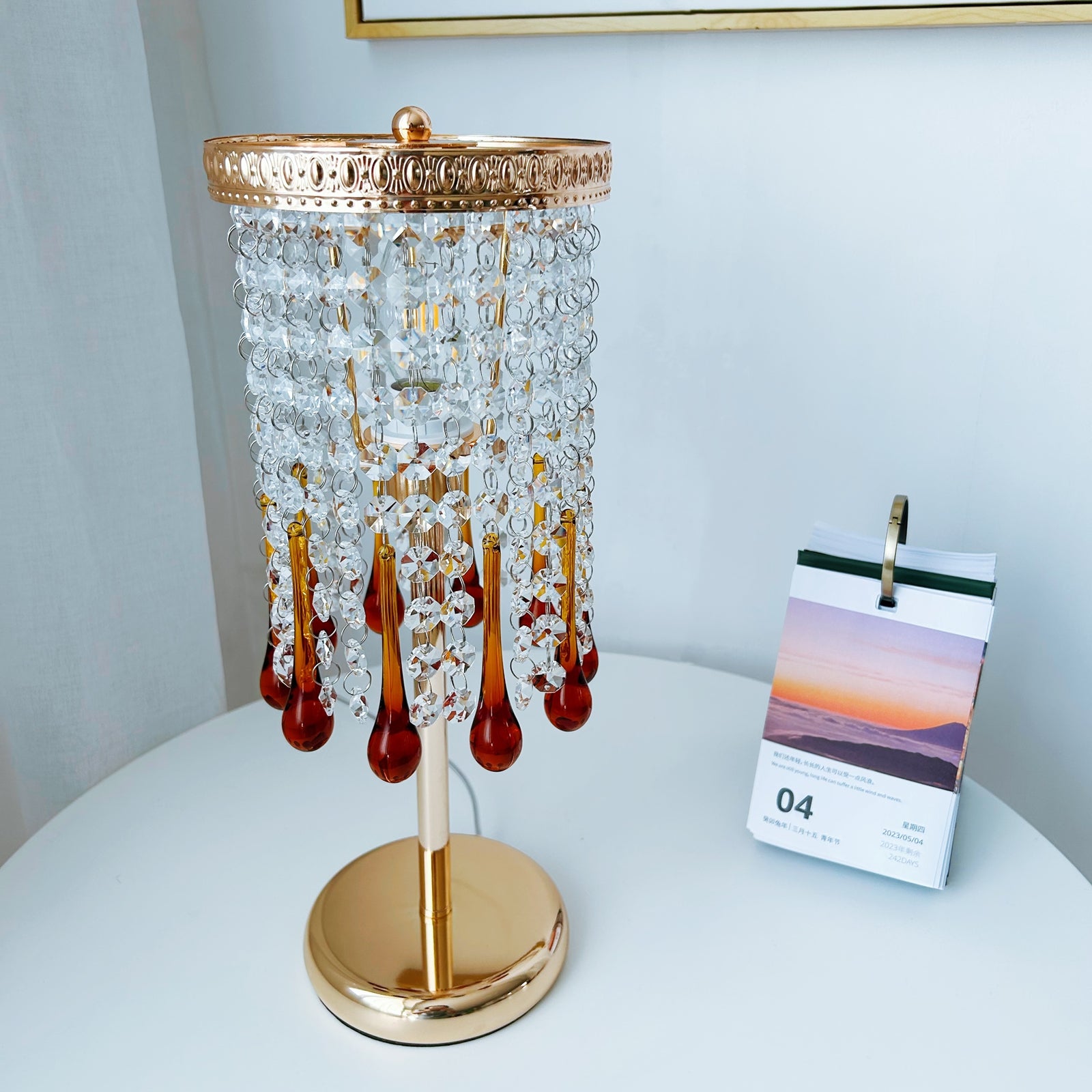 French gold crystal desk lamp - handcrafted amber glass table lamp 15 inch for home office and bedroom
