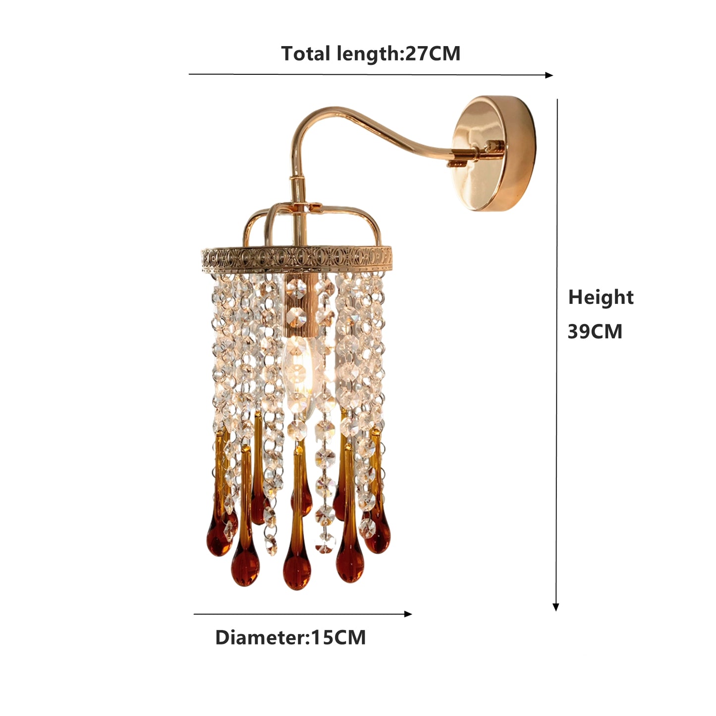French gold crystal wall lamp - vintage amber glass wall sconce perfect for bathroom and bedroom pair
