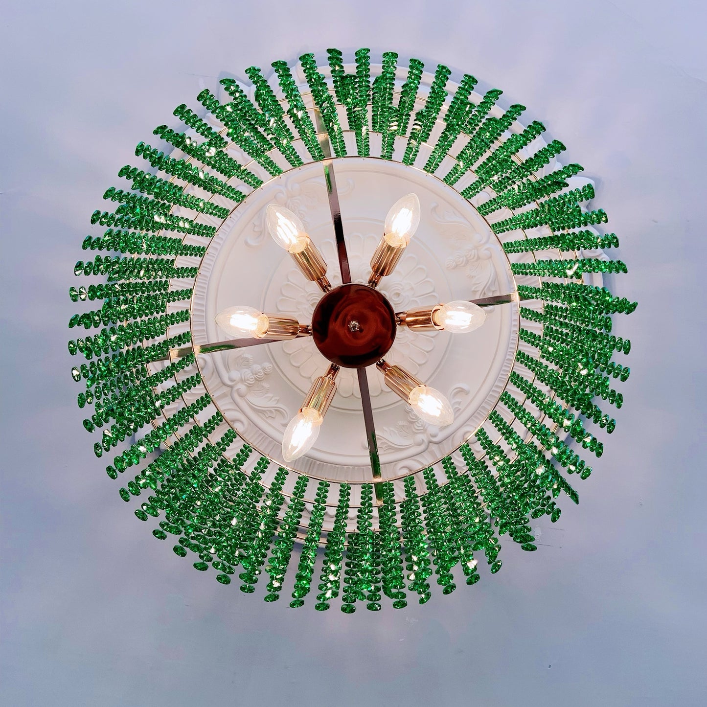 Ceiling light fixture with green gemstone accents