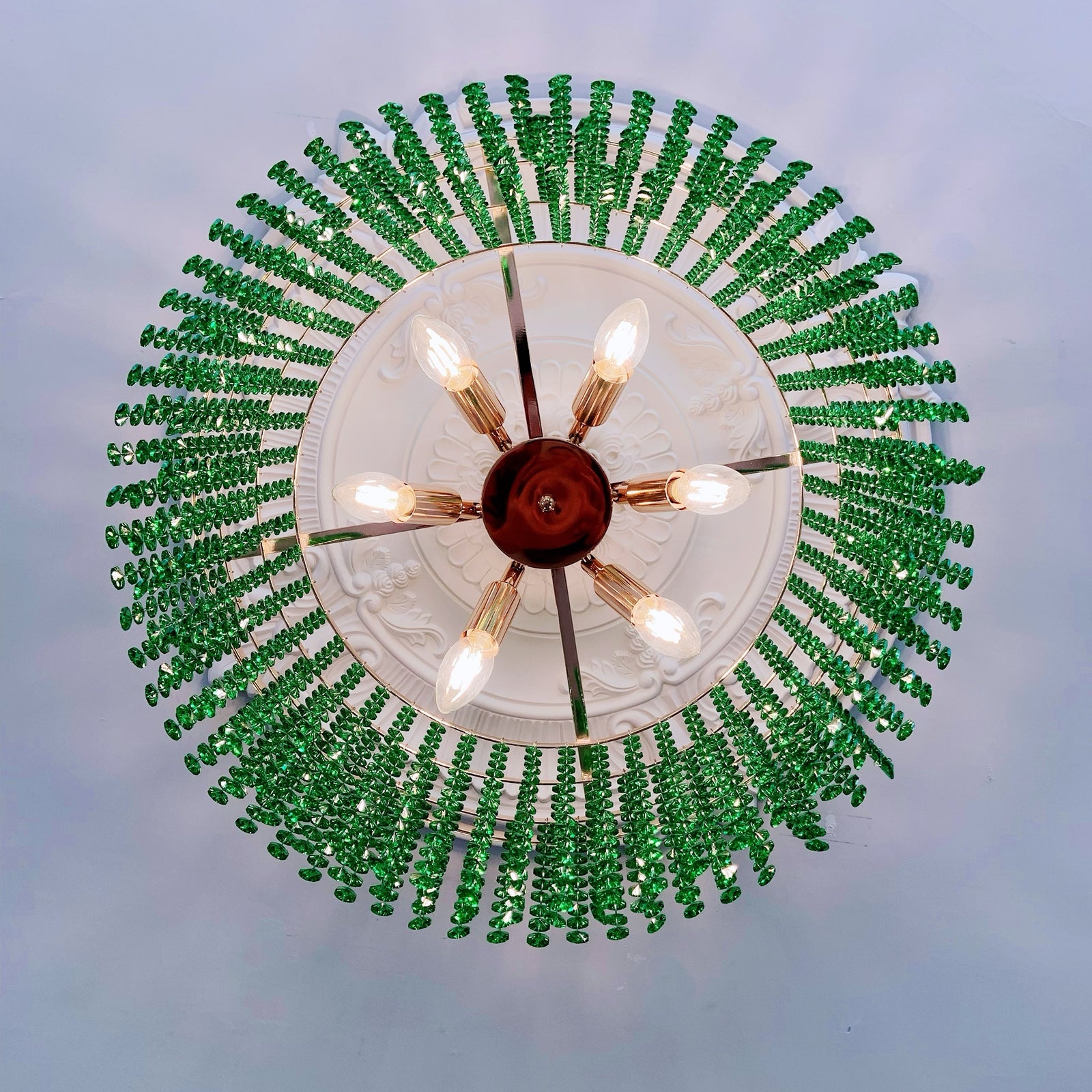 Ceiling light fixture with green gemstone accents
